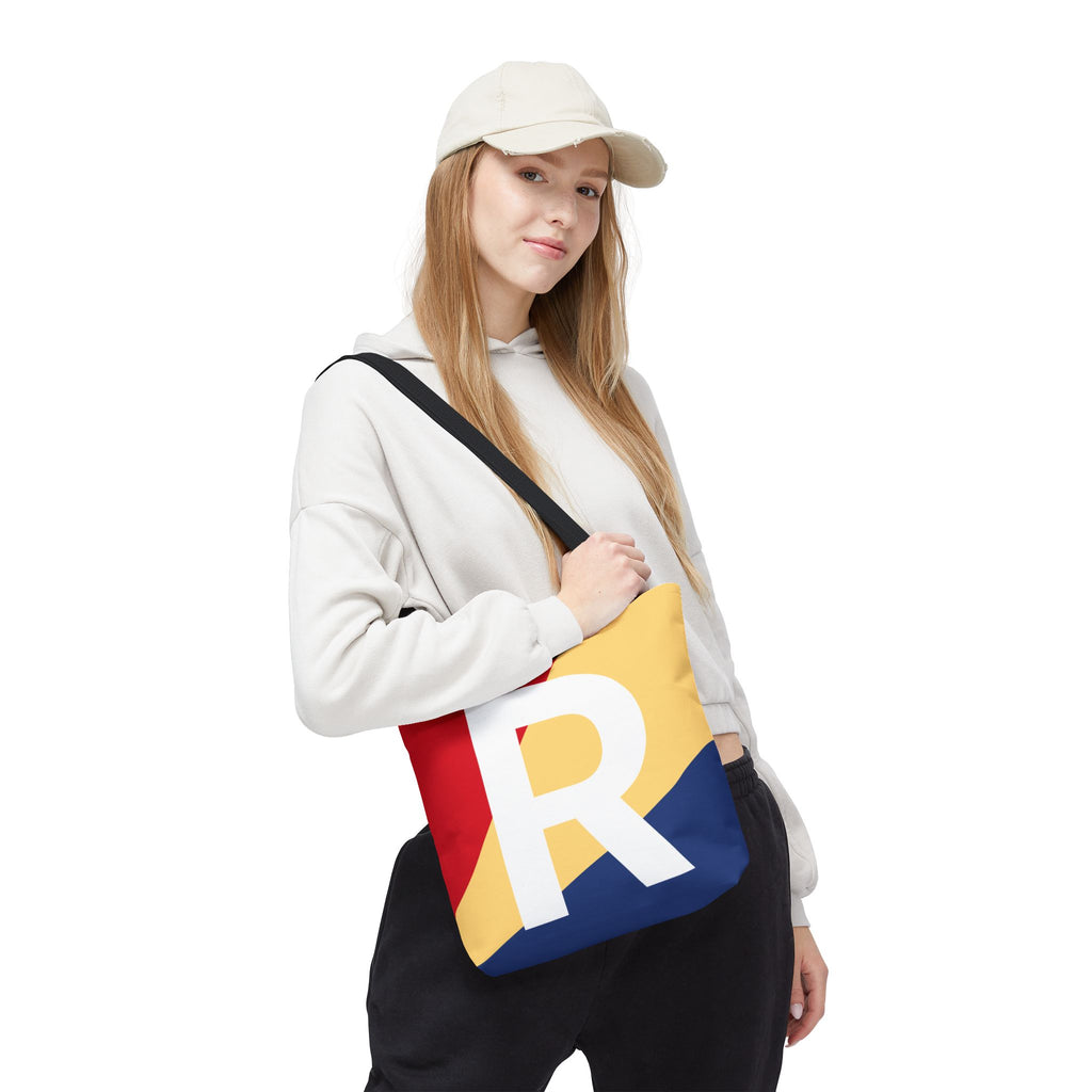 Monogram 'R' Colorblock Tote Bag — Personalized Initial R Shoulder Tote