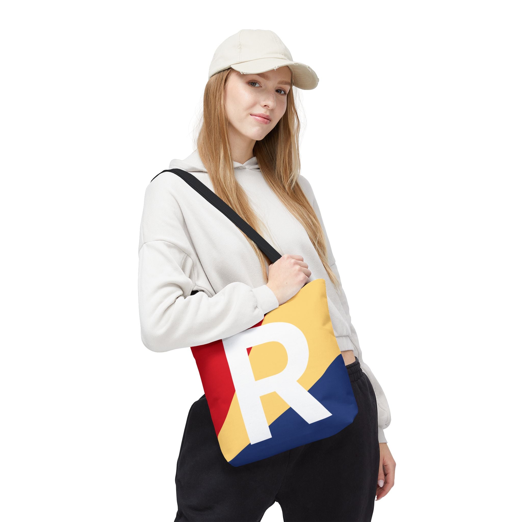 Monogram 'R' Colorblock Tote Bag — Personalized Initial R Shoulder Tote