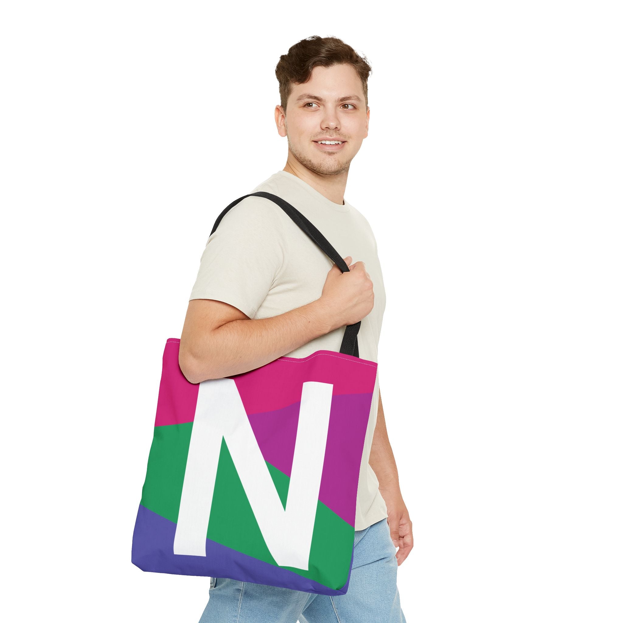 Monogram 'N' Colorblock Tote Bag — Personalized Initial N Shoulder Tote