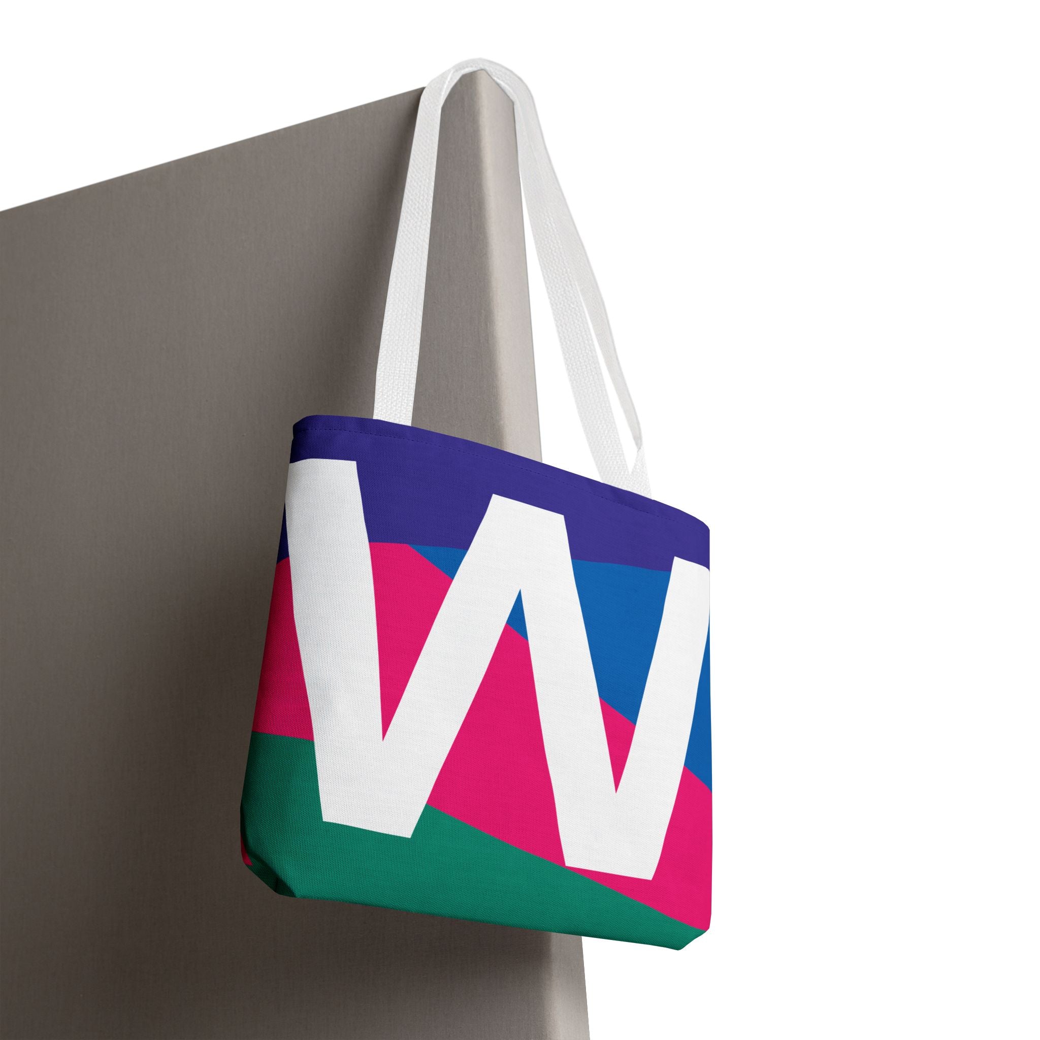 Monogram 'W' Colorblock Tote Bag — Personalized Initial W Shoulder Tote