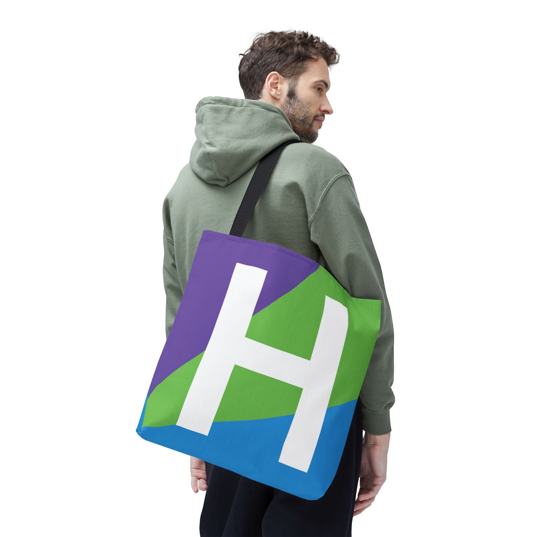 Monogram 'H' Colorblock Tote Bag — Personalized Initial H Shoulder Tote