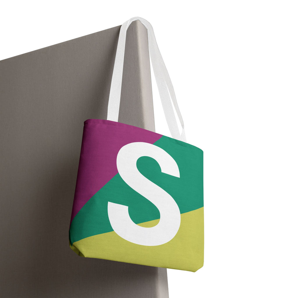 Monogram 'S' Colorblock Tote Bag — Personalized Initial S Shoulder Tote