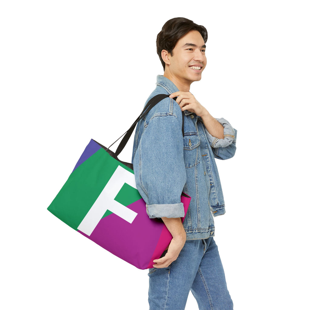 Personalized 'F' Colorblock Tote Bag — Monogram Weekender Tote