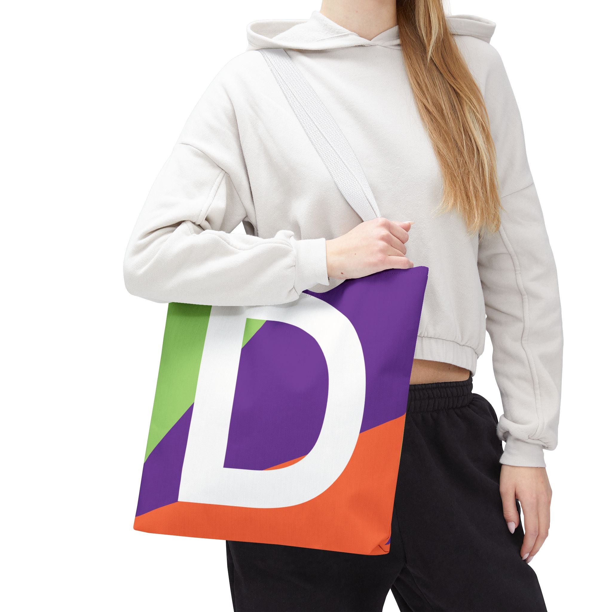 Monogram 'D' Colorblock Tote Bag — Personalized Initial D Shoulder Tote