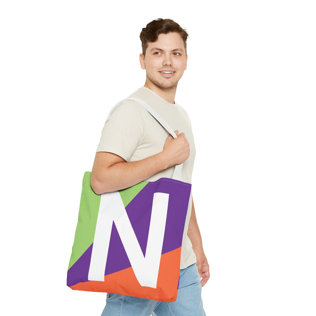 Monogram 'N' Colorblock Tote Bag — Personalized Initial N Shoulder Tote