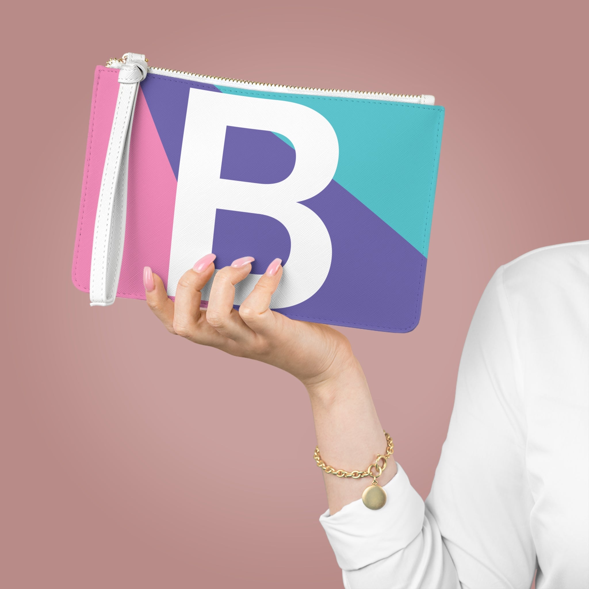 Monogram 'B' Colorblock Clutch Bag — Bold Geometric Wristlet for Everyday & Gifts