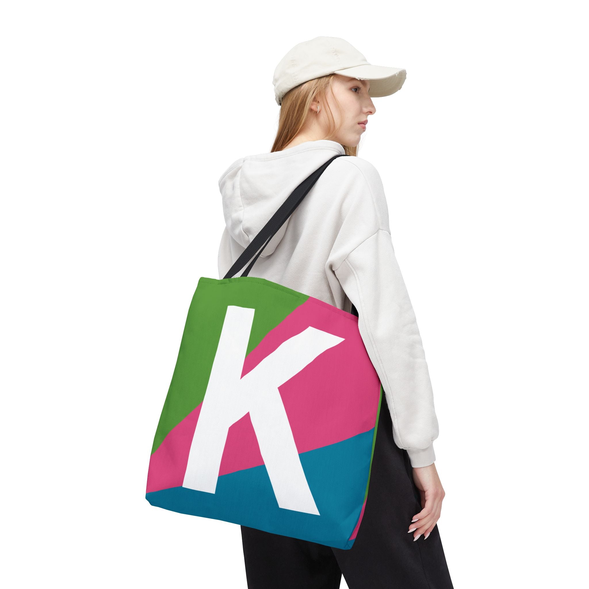 Monogram 'K' Colorblock Tote Bag — Personalized Initial K Shoulder Tote