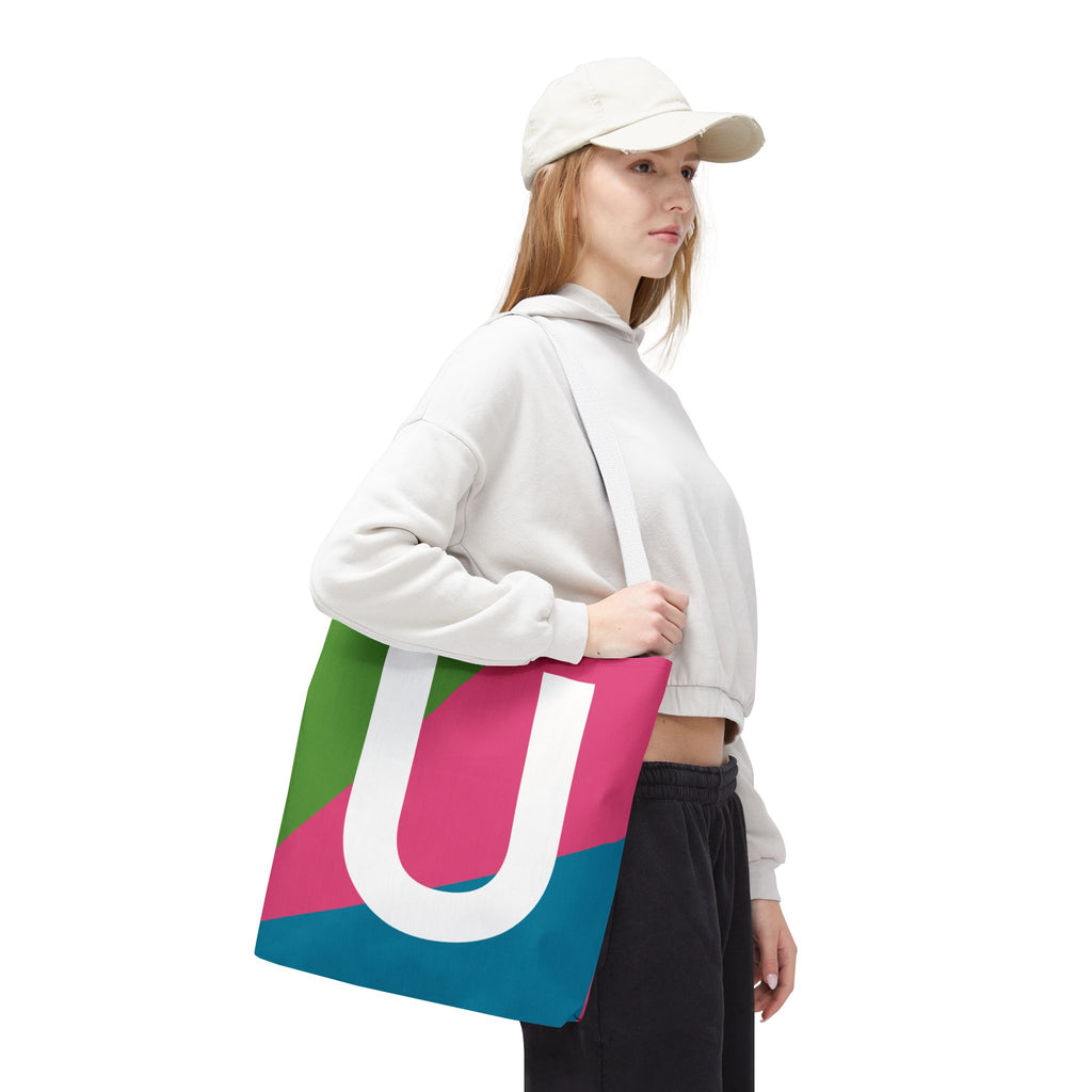 Monogram 'U' Colorblock Tote Bag — Personalized Initial U Shoulder Tote