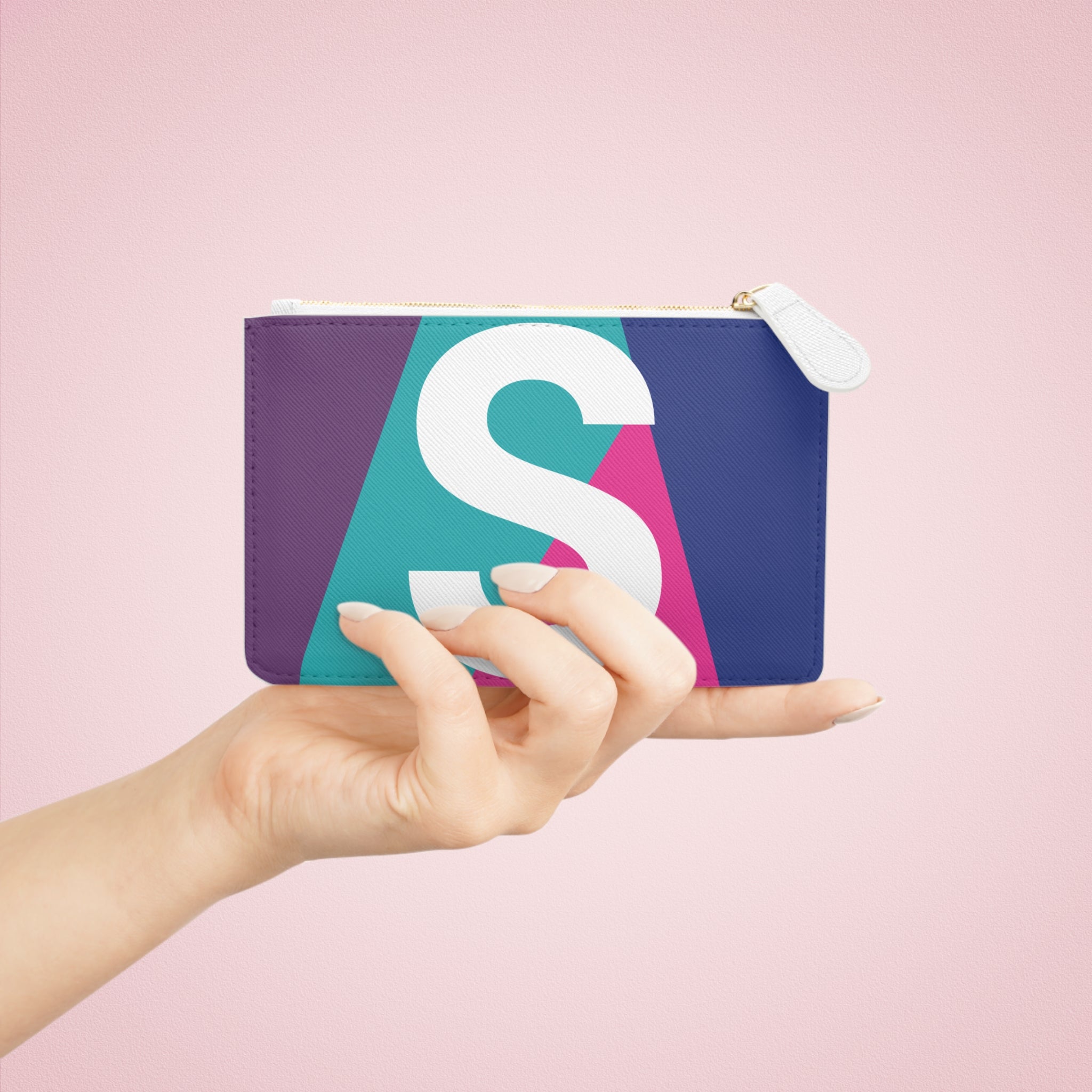 Initial S Mini Clutch — Colorblock Monogram Wristlet Wallet