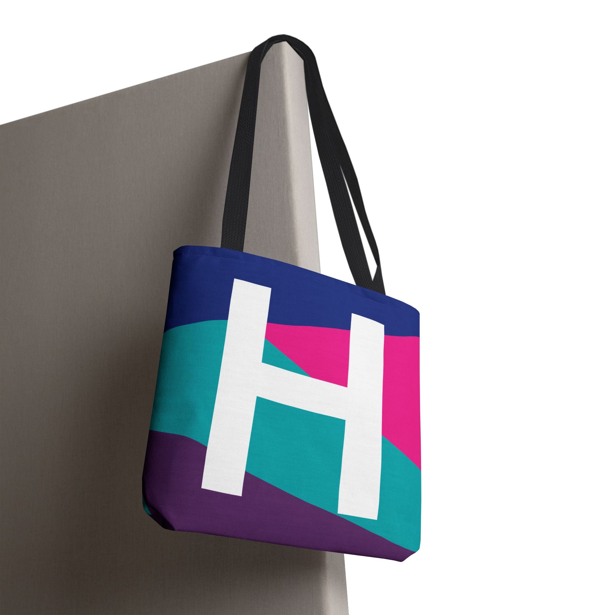Monogram 'H' Colorblock Tote Bag — Personalized Initial H Shoulder Tote