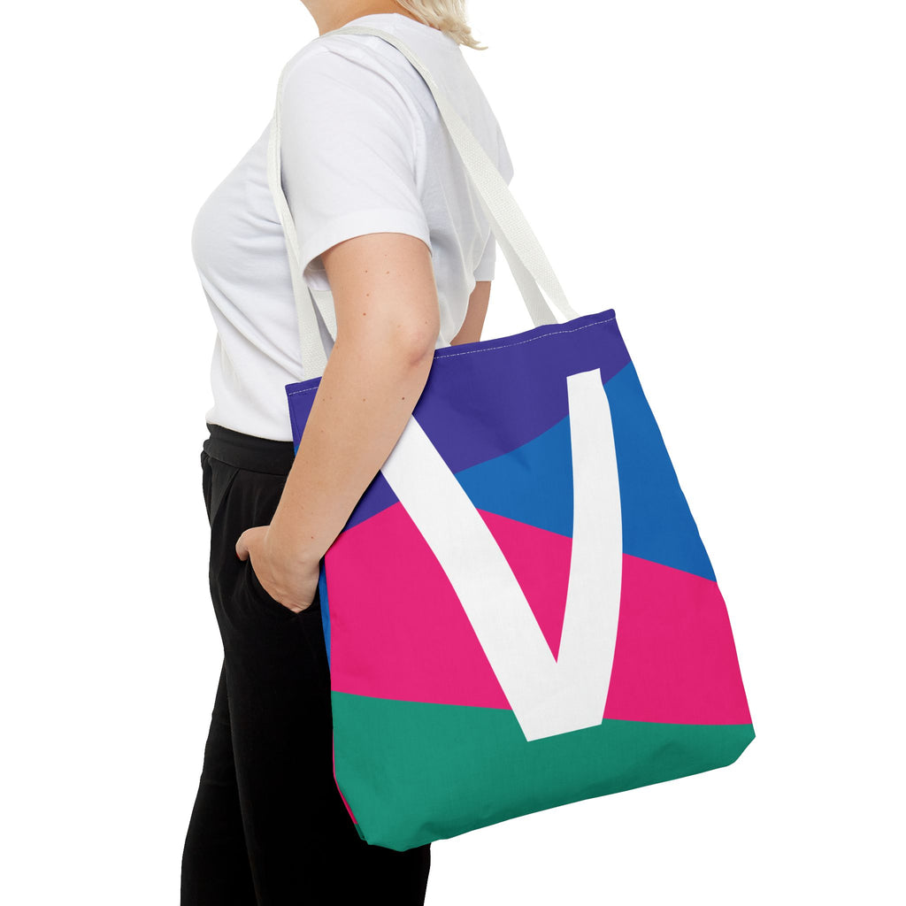 Monogram 'V' Colorblock Tote Bag — Personalized Initial V Shoulder Tote