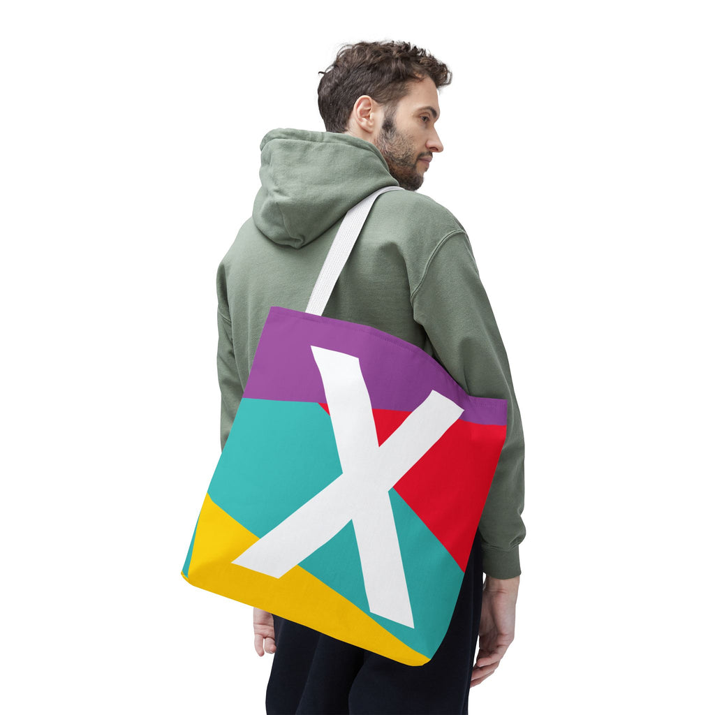 Monogram 'X' Colorblock Tote Bag — Personalized Initial X Shoulder Tote