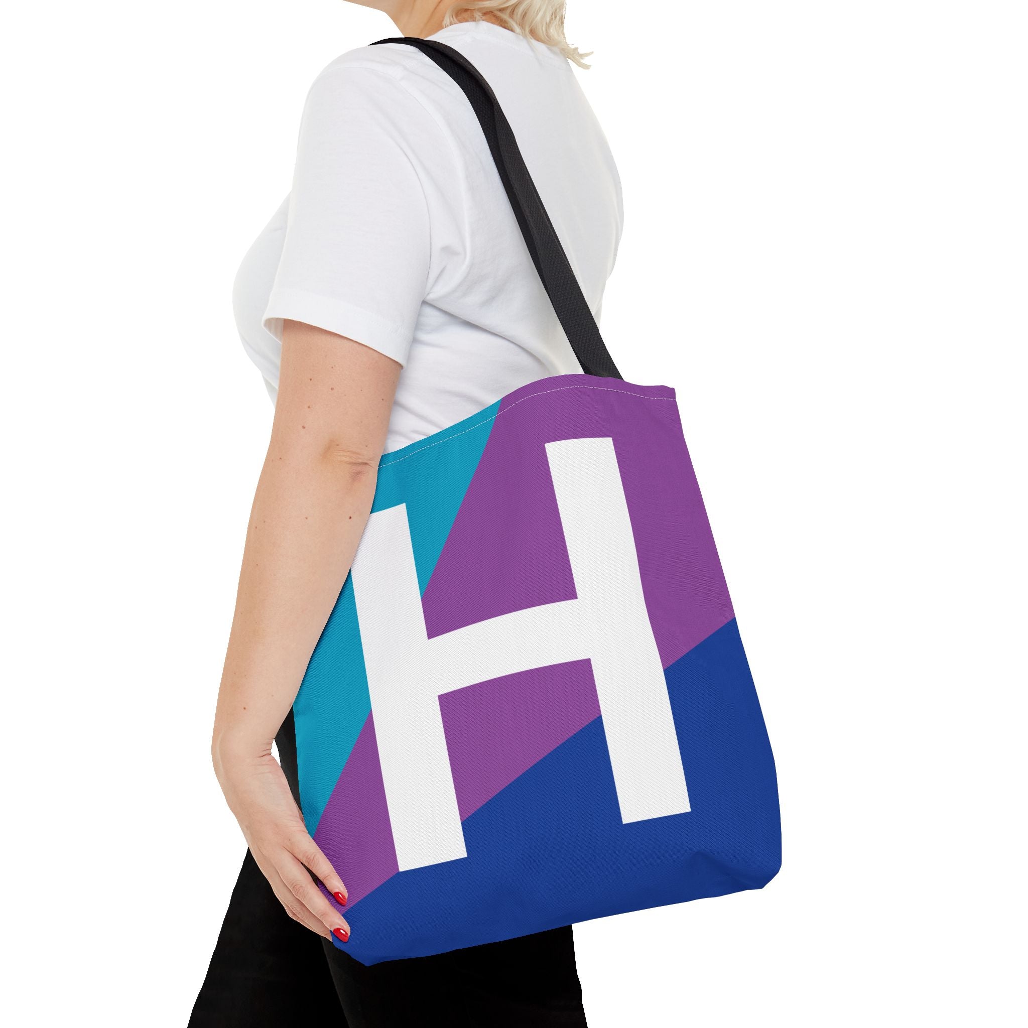 Monogram 'H' Colorblock Tote Bag — Personalized Initial H Shoulder Tote