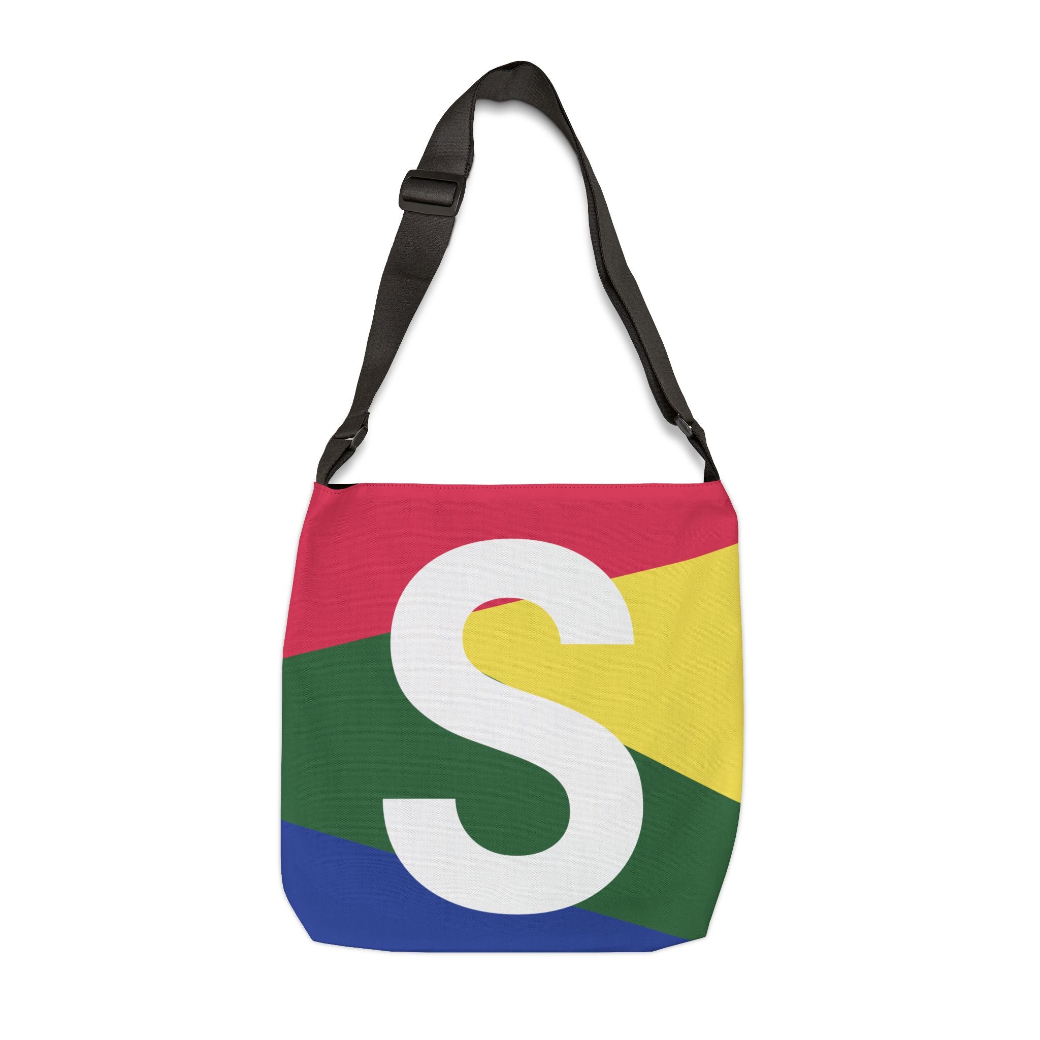 Initial Letter 'S' Colorblock Adjustable Tote Bag — Monogram Alphabet Shoulder Bag