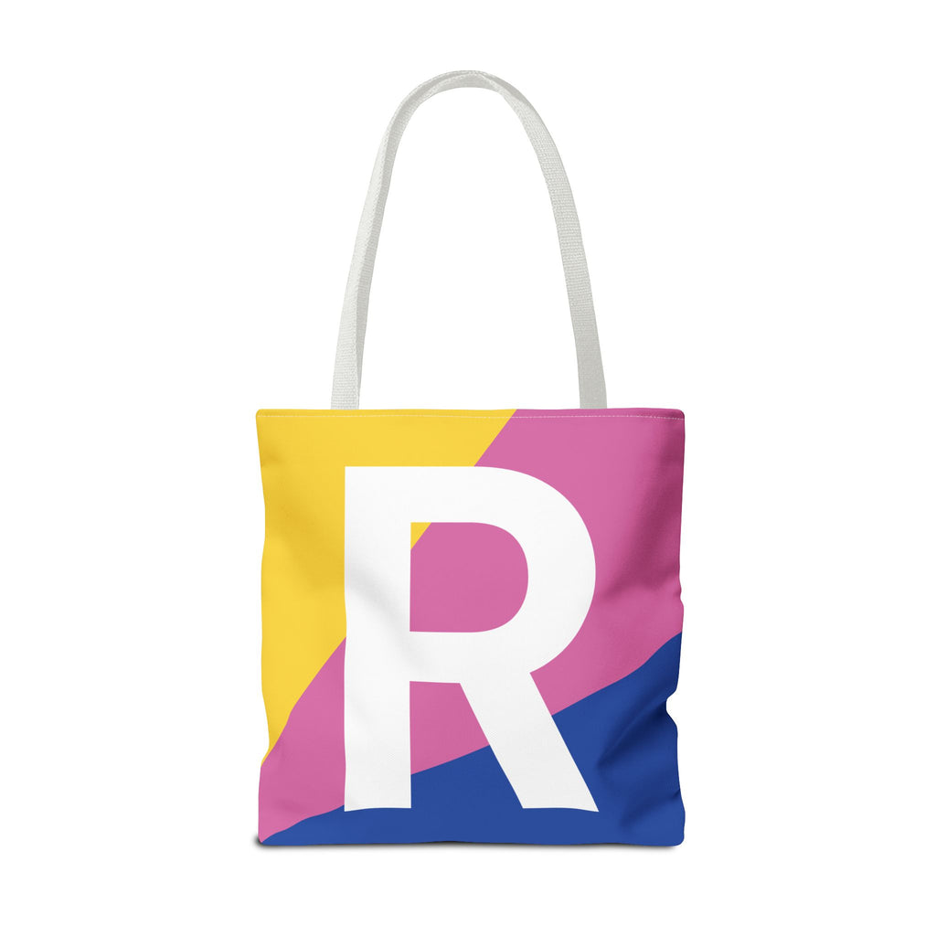 Monogram 'R' Colorblock Tote Bag — Personalized Initial R Shoulder Tote