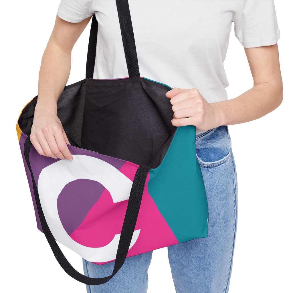 Personalized 'C' Colorblock Tote Bag — Monogram Weekender Tote