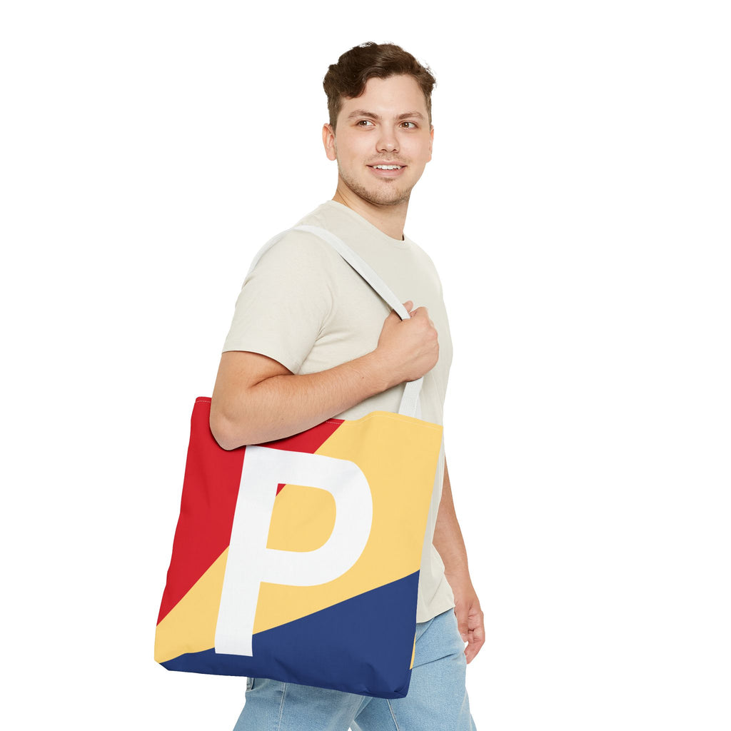 Monogram 'P' Colorblock Tote Bag — Personalized Initial P Shoulder Tote