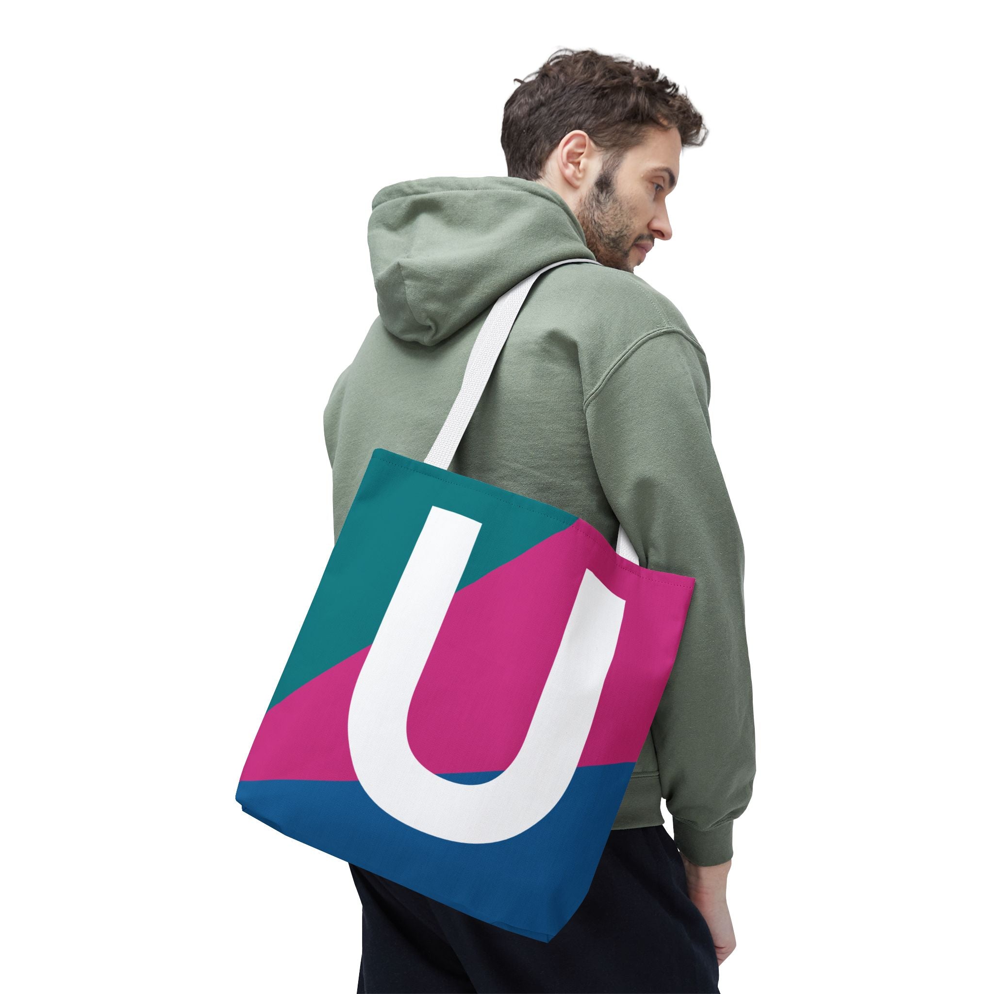 Monogram 'U' Colorblock Tote Bag — Personalized Initial U Shoulder Tote