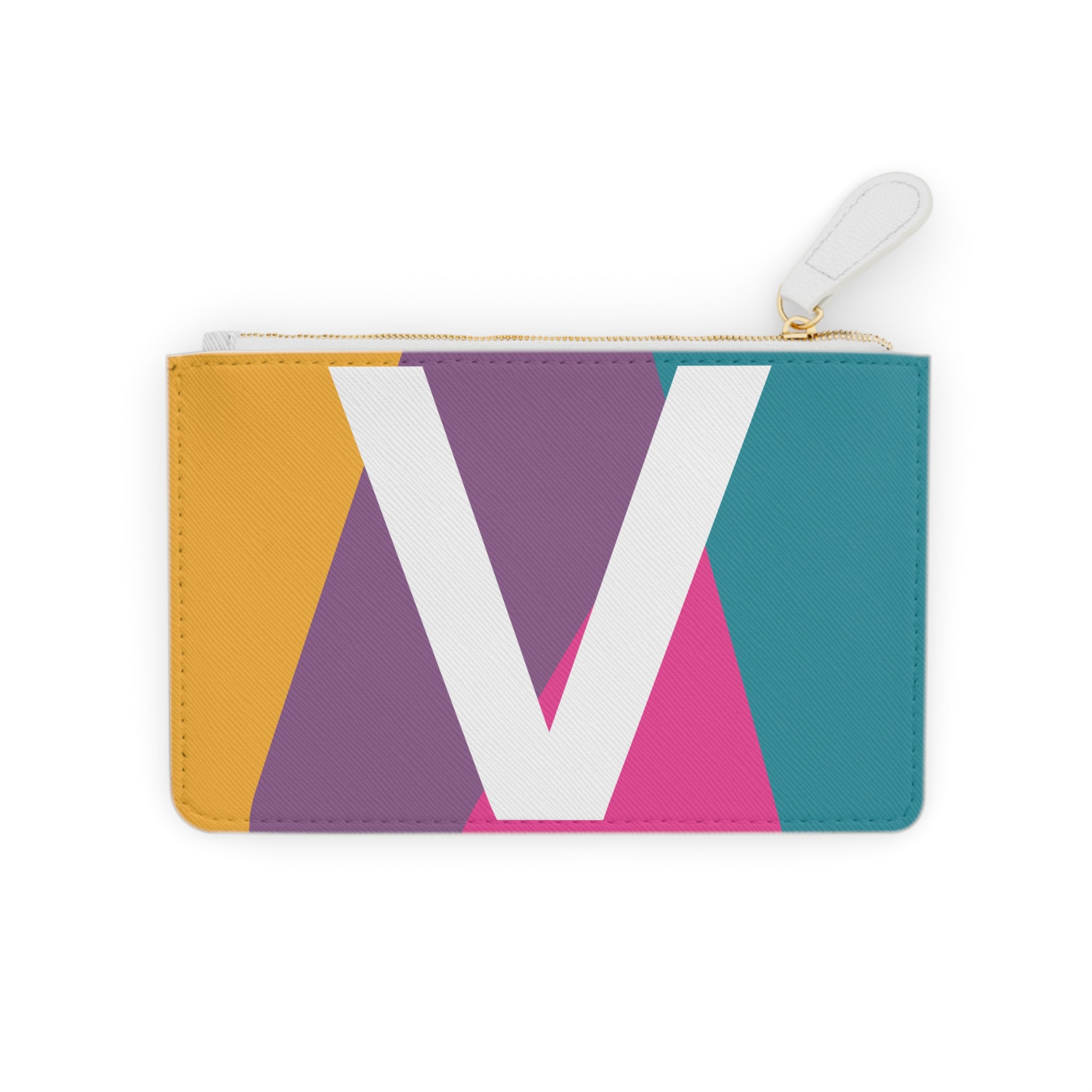 Initial V Mini Clutch — Colorblock Monogram Wristlet Wallet