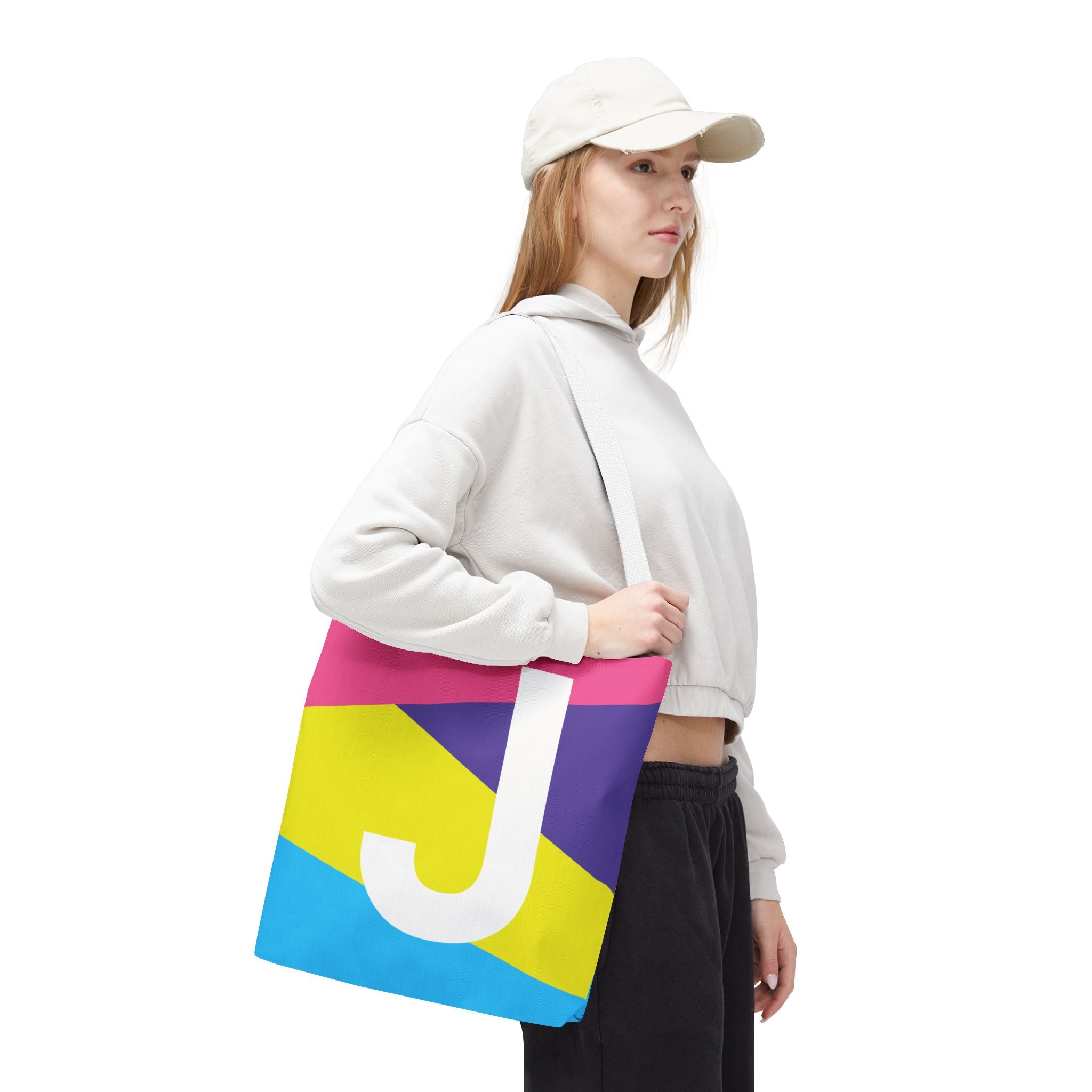 Monogram 'J' Colorblock Tote Bag — Personalized Initial J Shoulder Tote