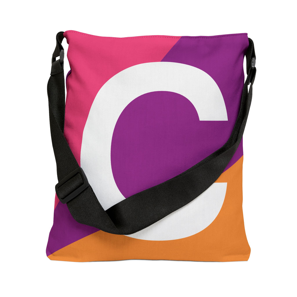 Initial Letter 'C' Colorblock Adjustable Tote Bag — Monogram Alphabet Shoulder Bag