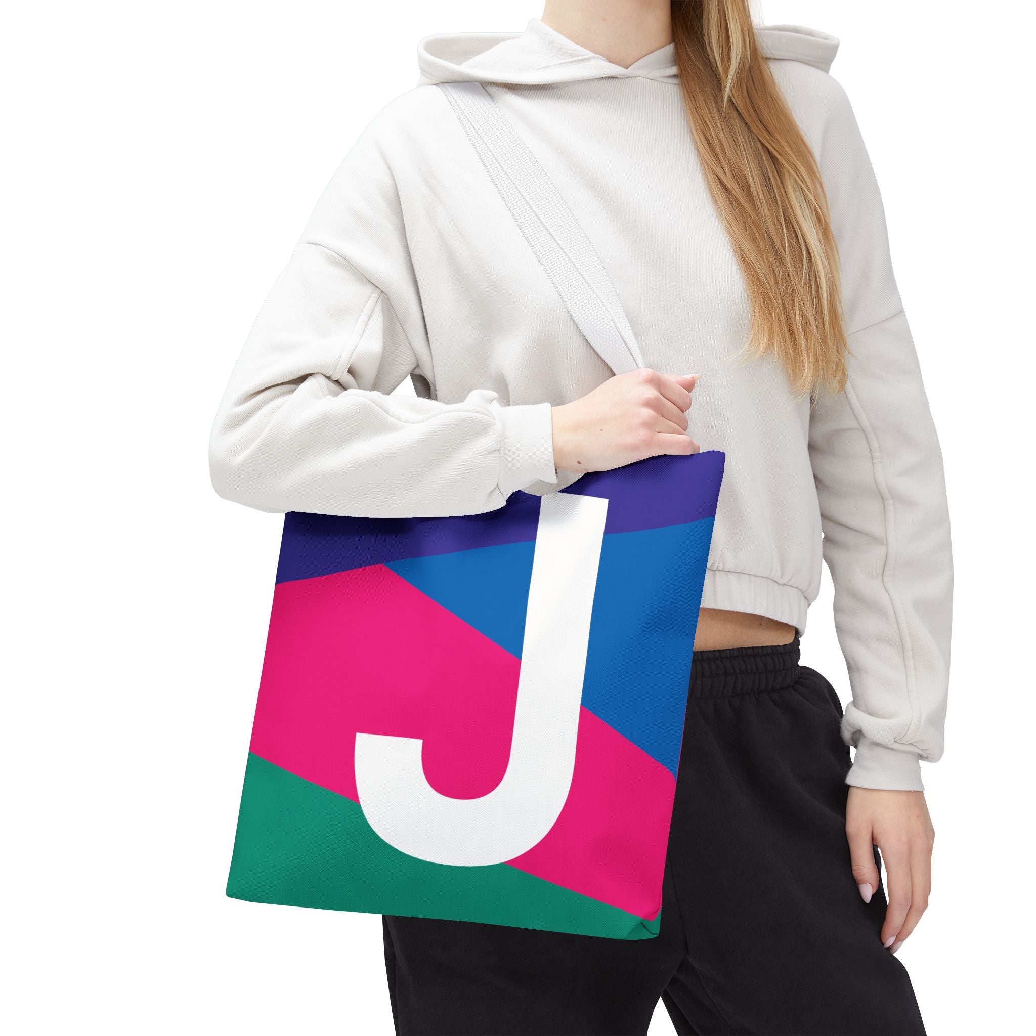 Monogram 'J' Colorblock Tote Bag — Personalized Initial J Shoulder Tote