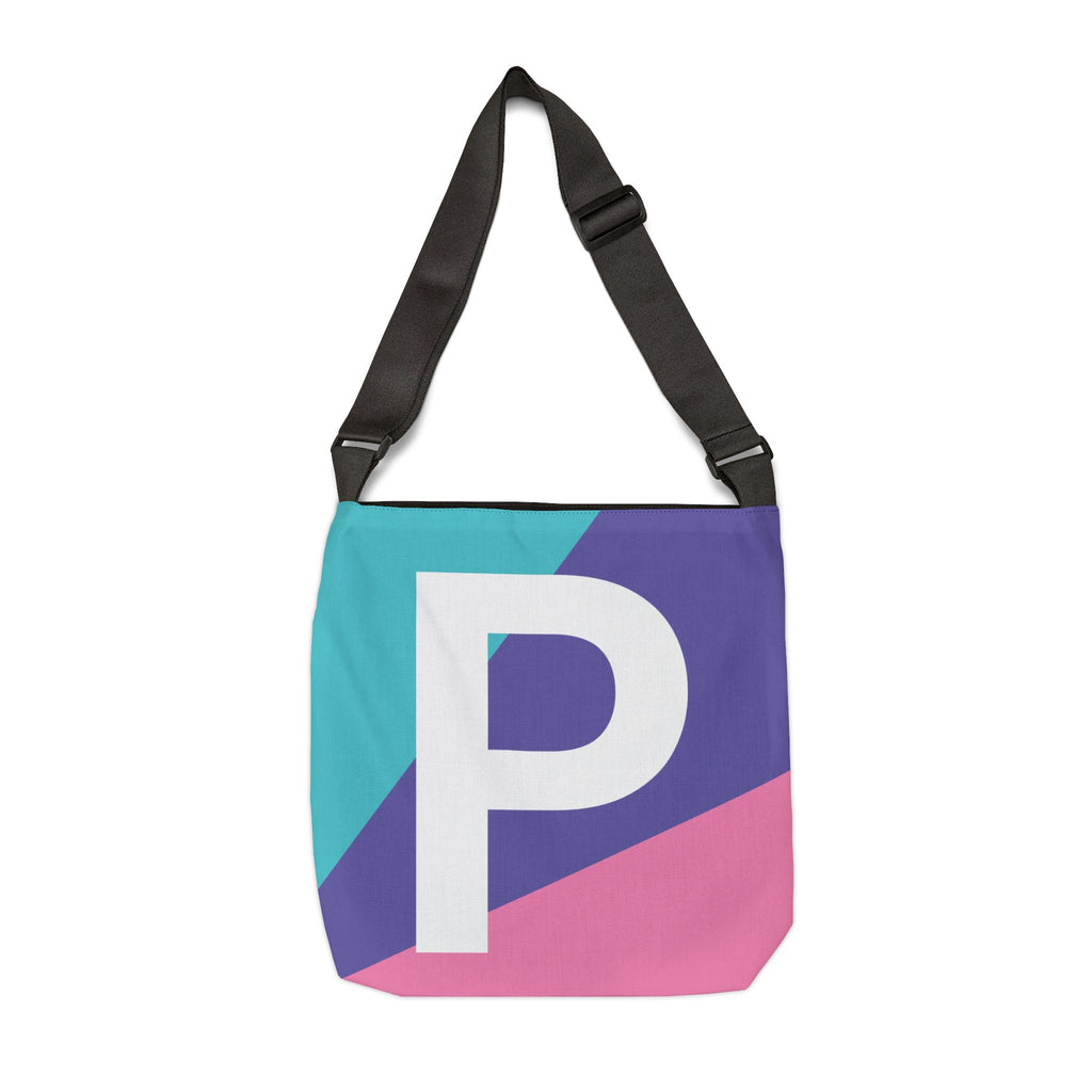 Initial Letter 'P' Colorblock Adjustable Tote Bag — Monogram Alphabet Shoulder Bag