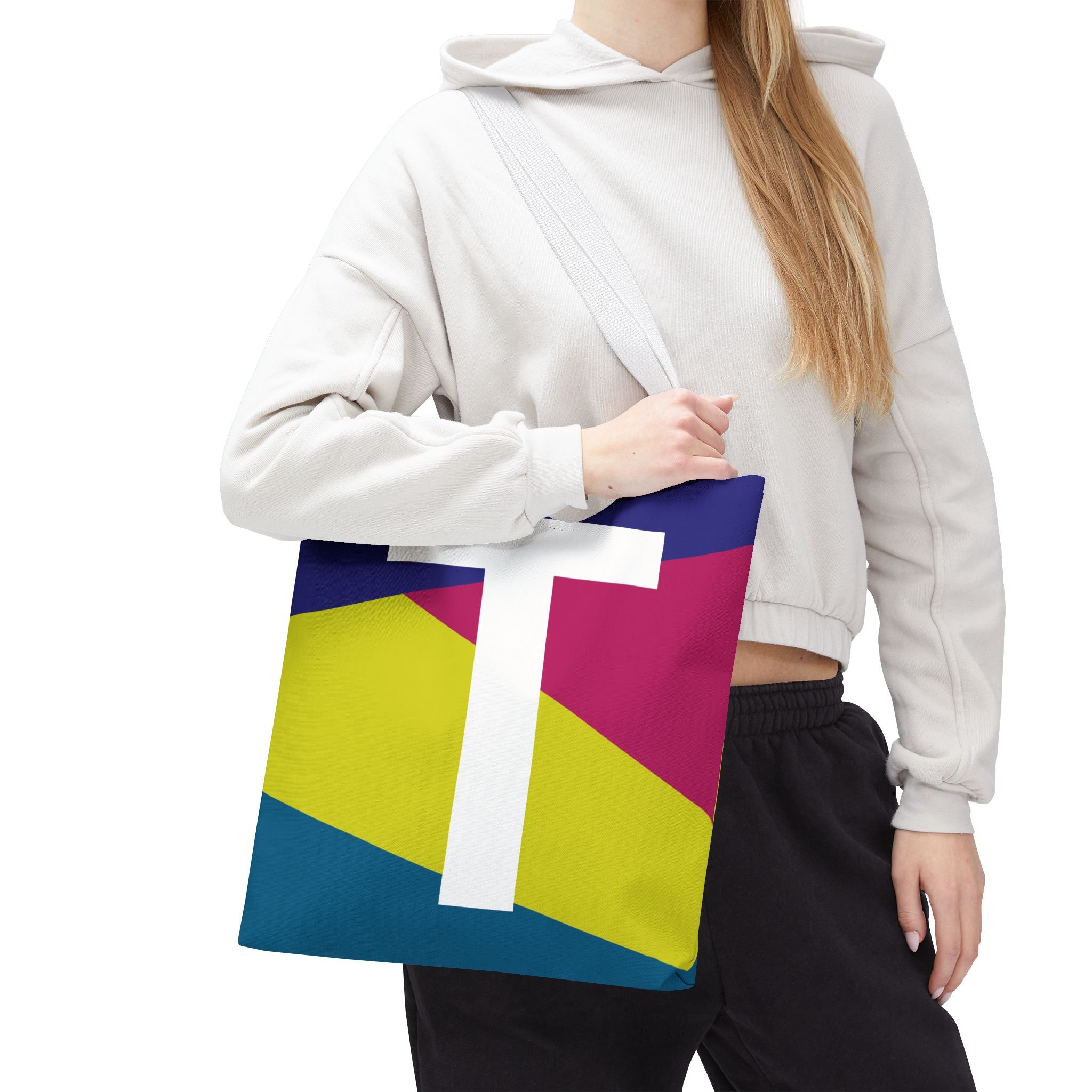 Monogram 'T' Colorblock Tote Bag — Personalized Initial T Shoulder Tote