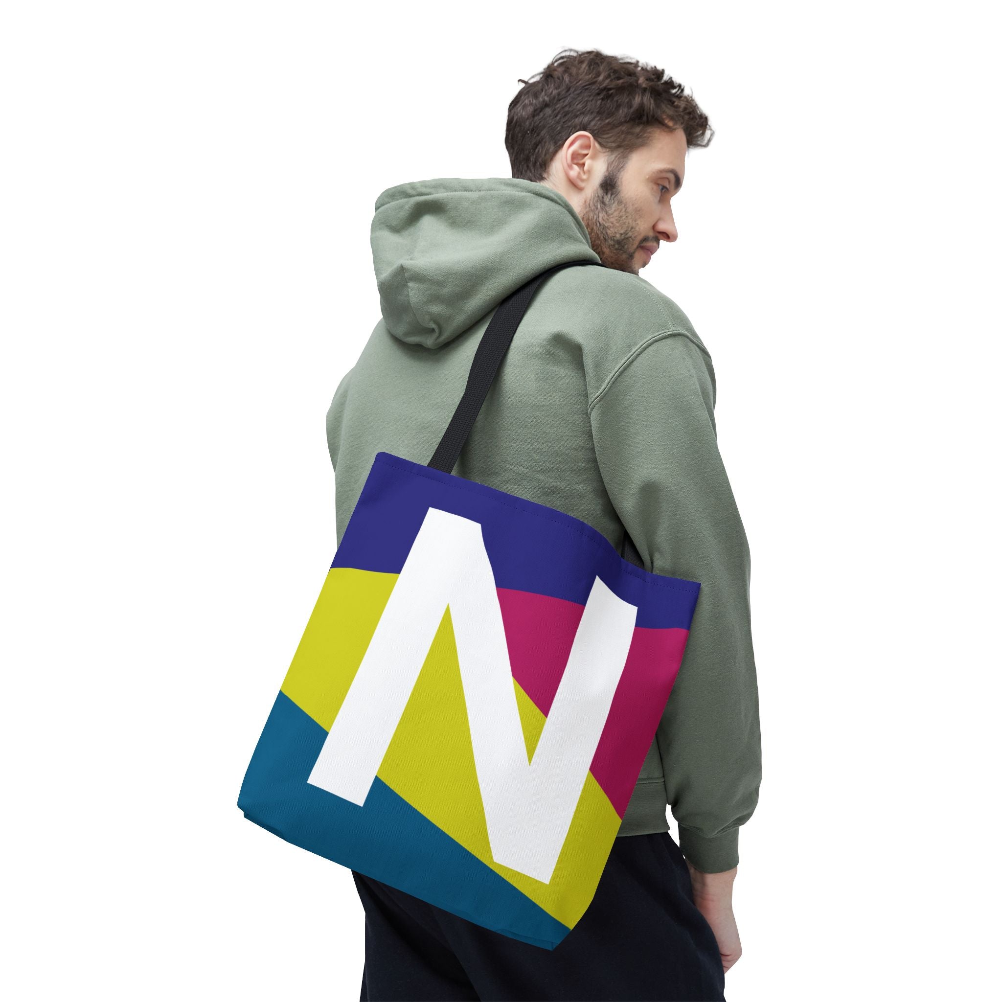 Monogram 'N' Colorblock Tote Bag — Personalized Initial N Shoulder Tote