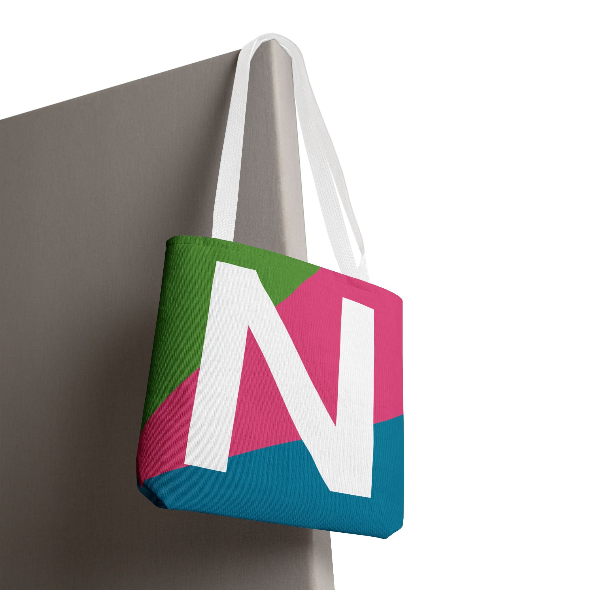 Monogram 'N' Colorblock Tote Bag — Personalized Initial N Shoulder Tote