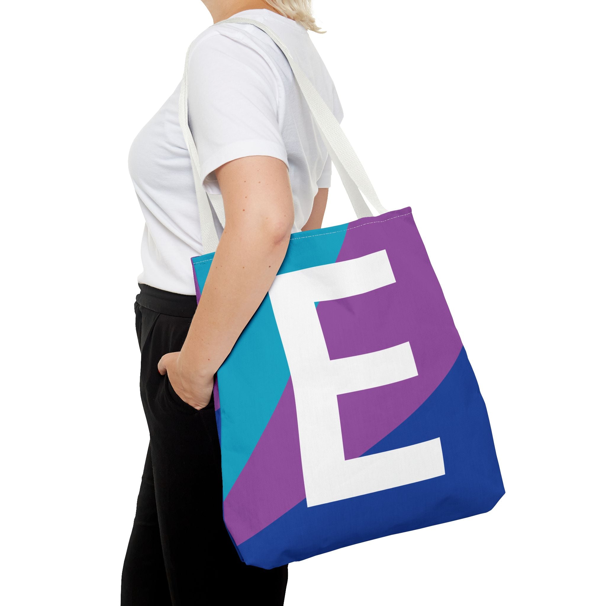 Monogram 'E' Colorblock Tote Bag — Personalized Initial E Shoulder Tote