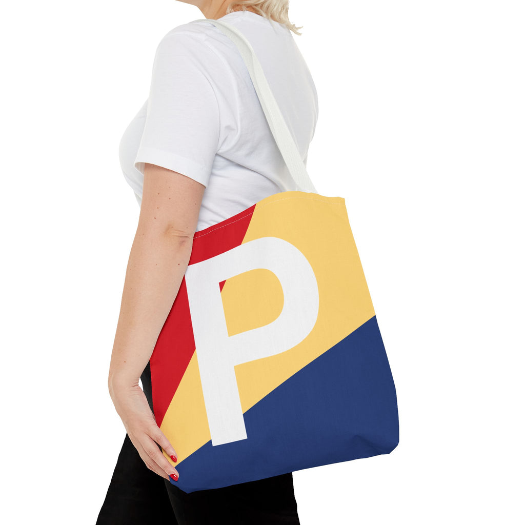 Monogram 'P' Colorblock Tote Bag — Personalized Initial P Shoulder Tote
