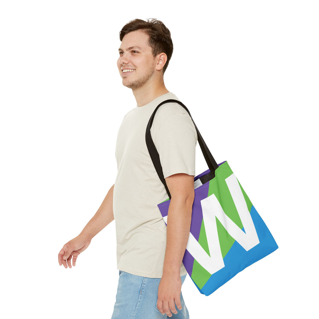Monogram 'W' Colorblock Tote Bag — Personalized Initial W Shoulder Tote