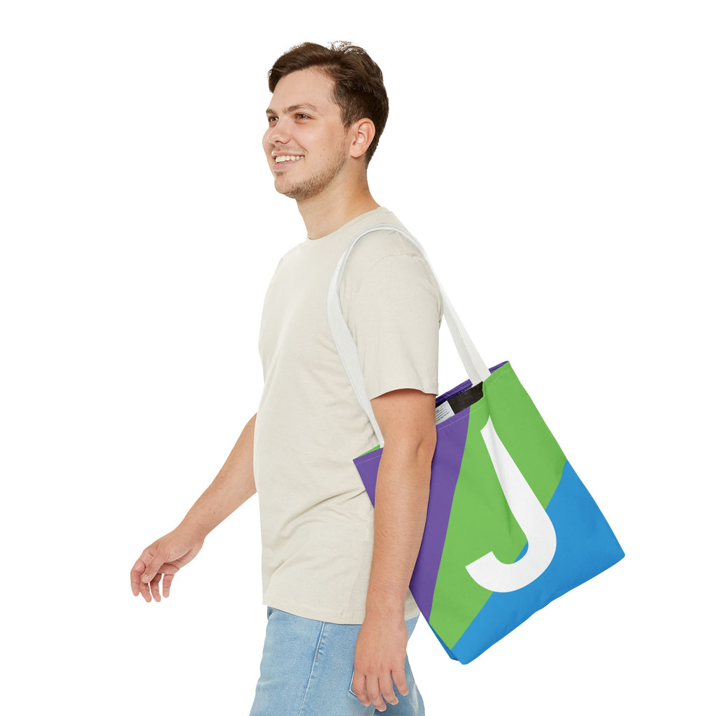 Monogram 'J' Colorblock Tote Bag — Personalized Initial J Shoulder Tote