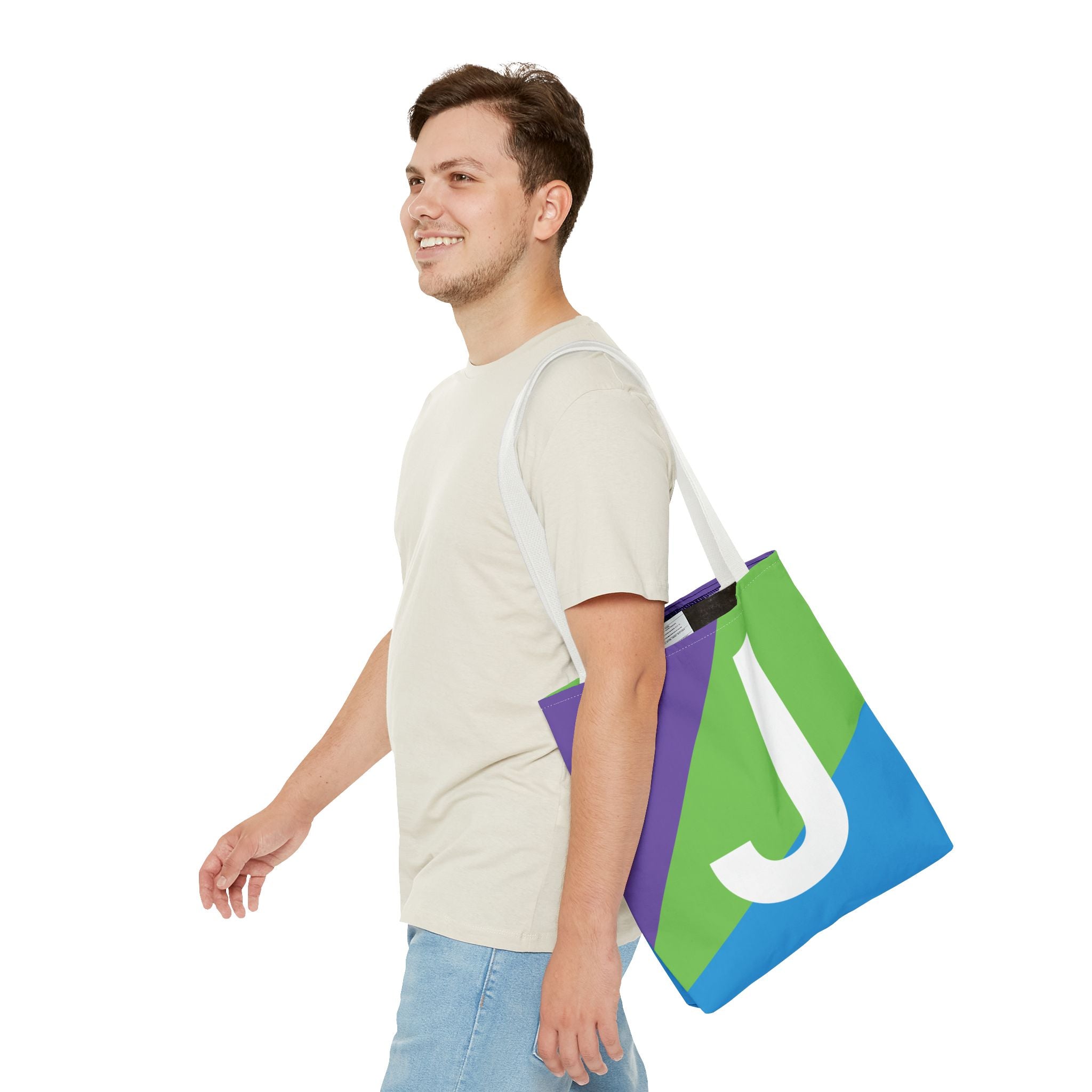 Monogram 'J' Colorblock Tote Bag — Personalized Initial J Shoulder Tote