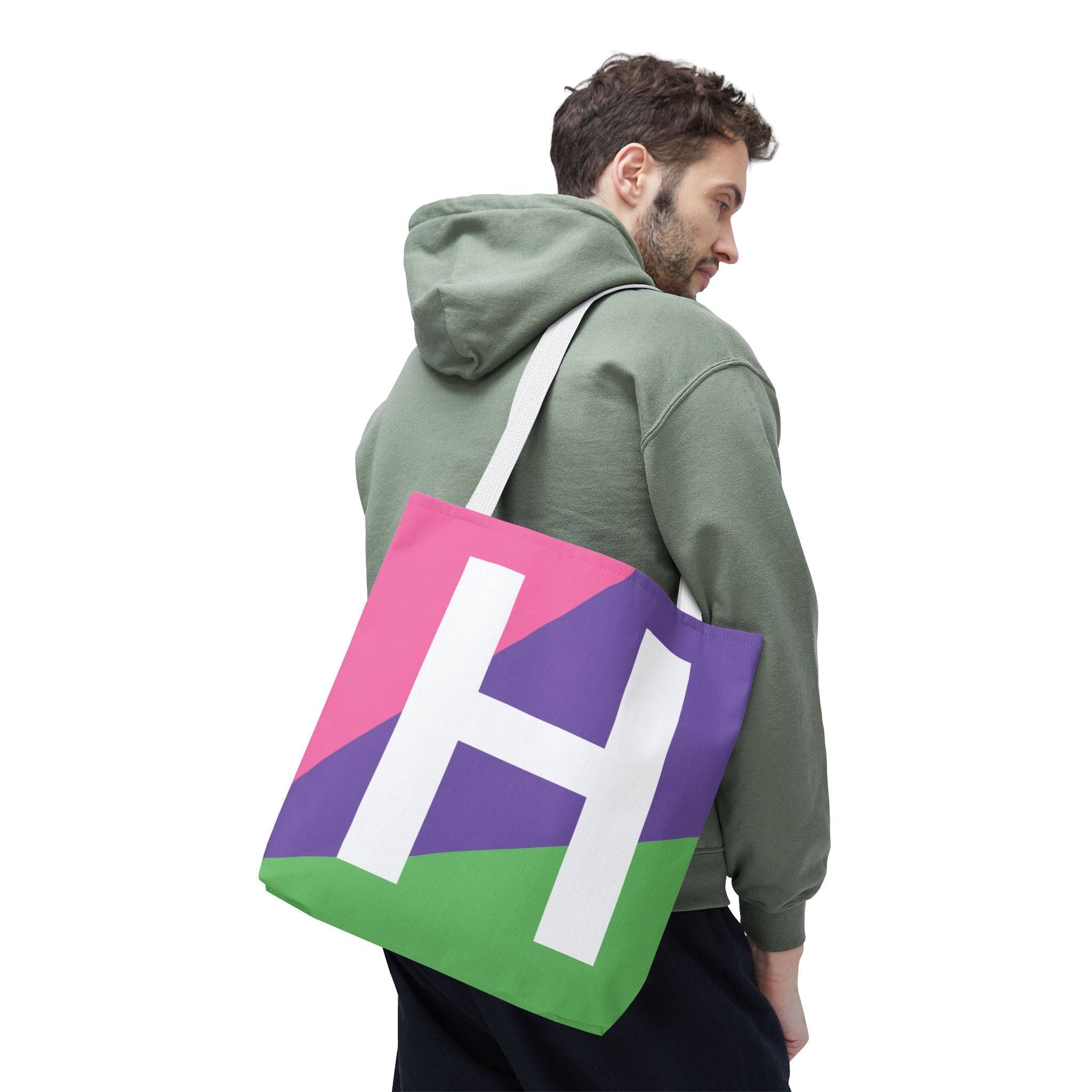 Monogram 'H' Colorblock Tote Bag — Personalized Initial H Shoulder Tote