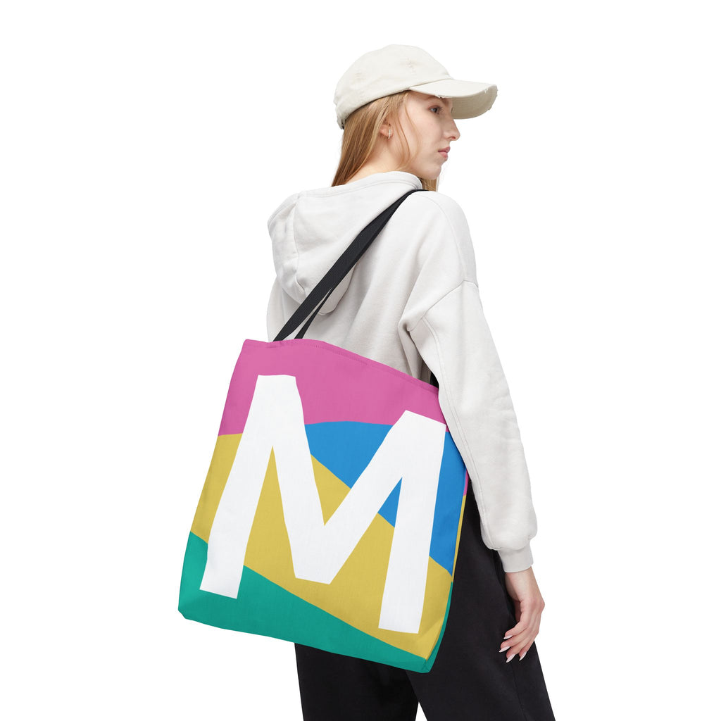 Monogram 'M' Colorblock Tote Bag — Personalized Initial M Shoulder Tote
