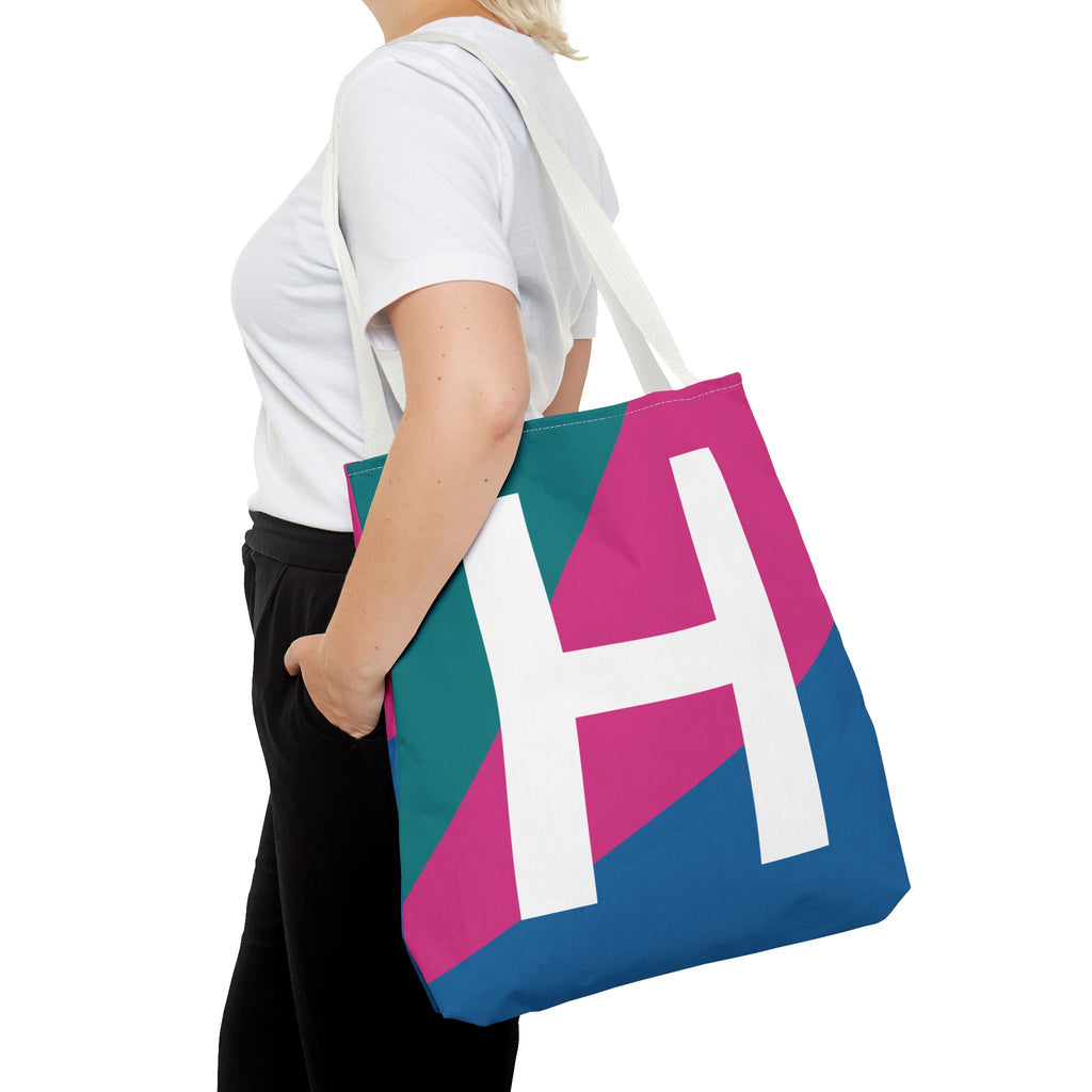 Monogram 'H' Colorblock Tote Bag — Personalized Initial H Shoulder Tote