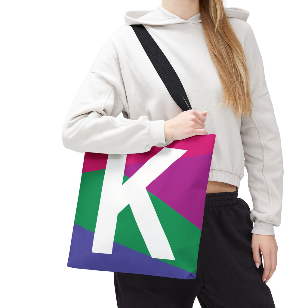 Monogram 'K' Colorblock Tote Bag — Personalized Initial K Shoulder Tote