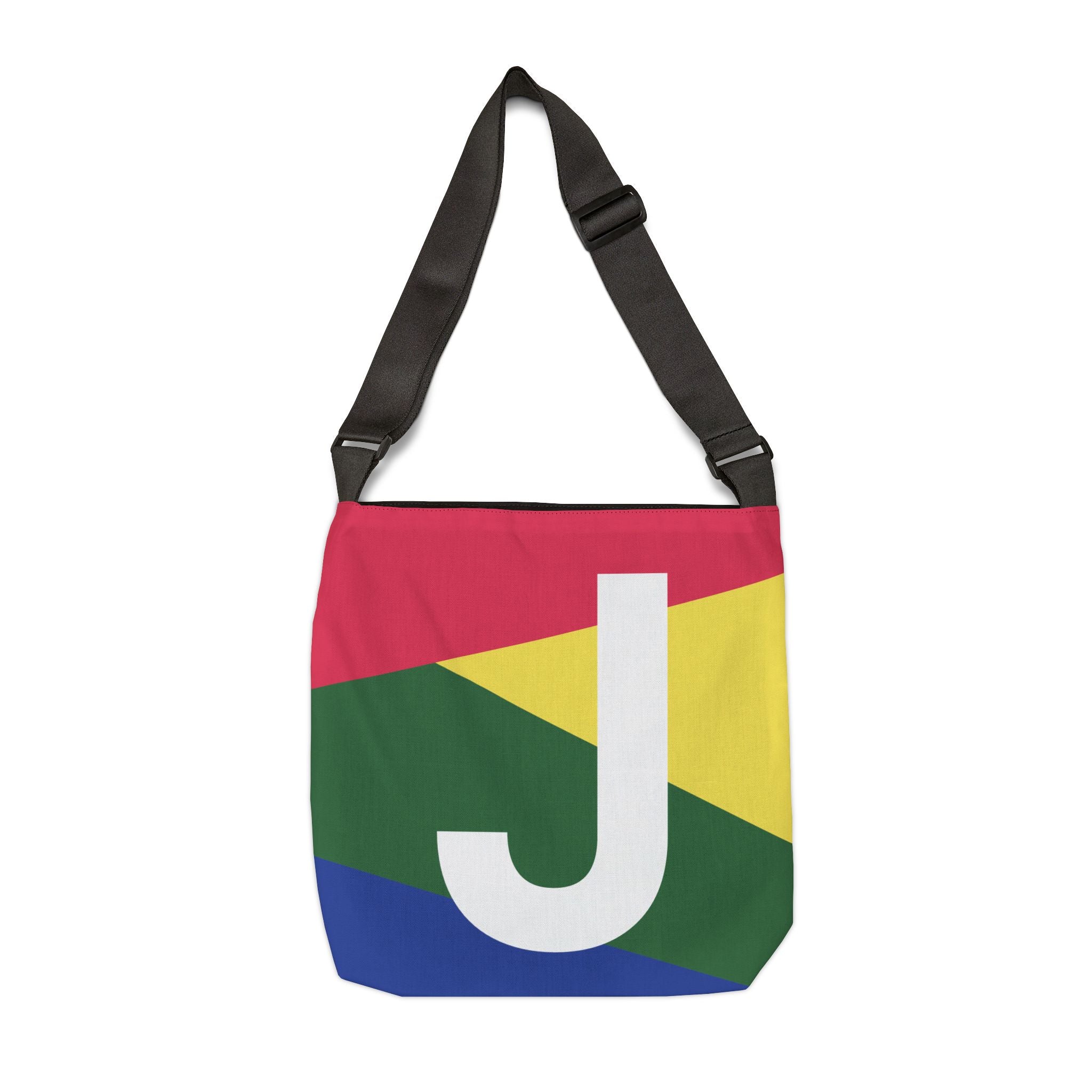 Initial Letter 'J' Colorblock Adjustable Tote Bag — Monogram Alphabet Shoulder Bag