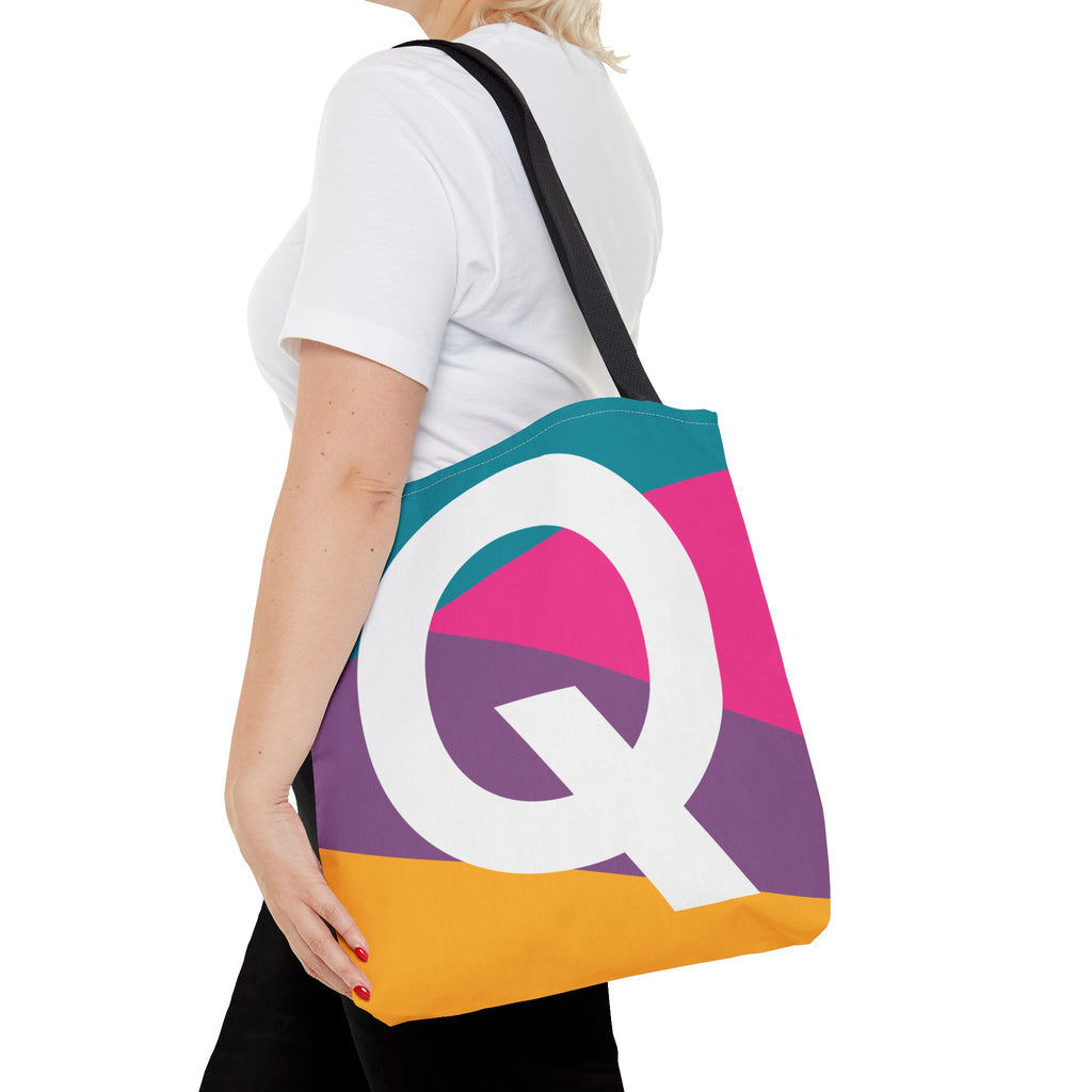 Monogram 'Q' Colorblock Tote Bag — Personalized Initial Q Shoulder Tote