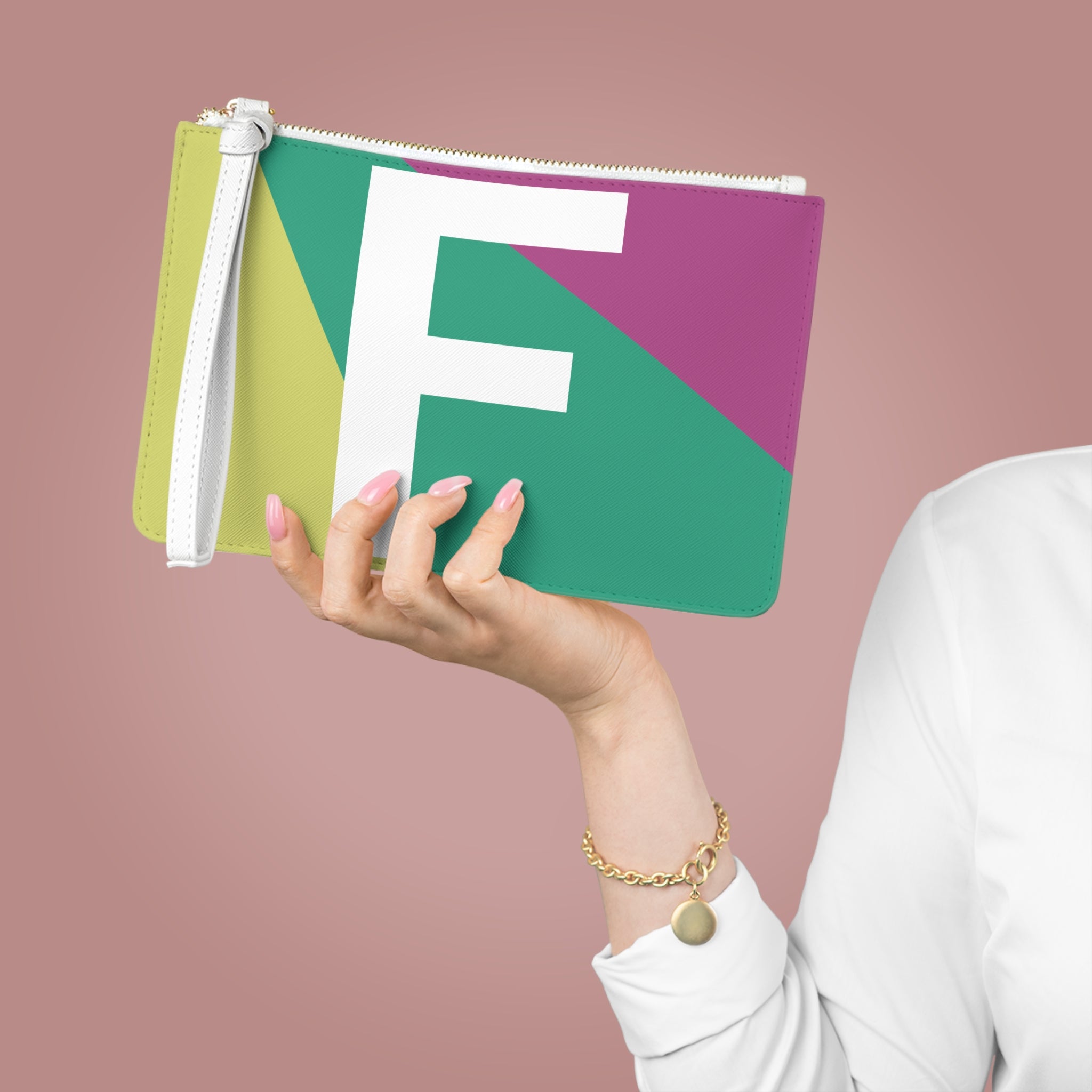 Monogram 'F' Colorblock Clutch Bag — Bold Geometric Wristlet for Everyday & Gifts