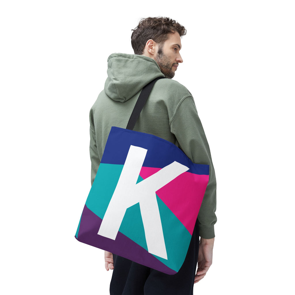 Monogram 'K' Colorblock Tote Bag — Personalized Initial K Shoulder Tote