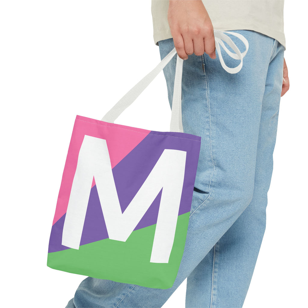 Monogram 'M' Colorblock Tote Bag — Personalized Initial M Shoulder Tote