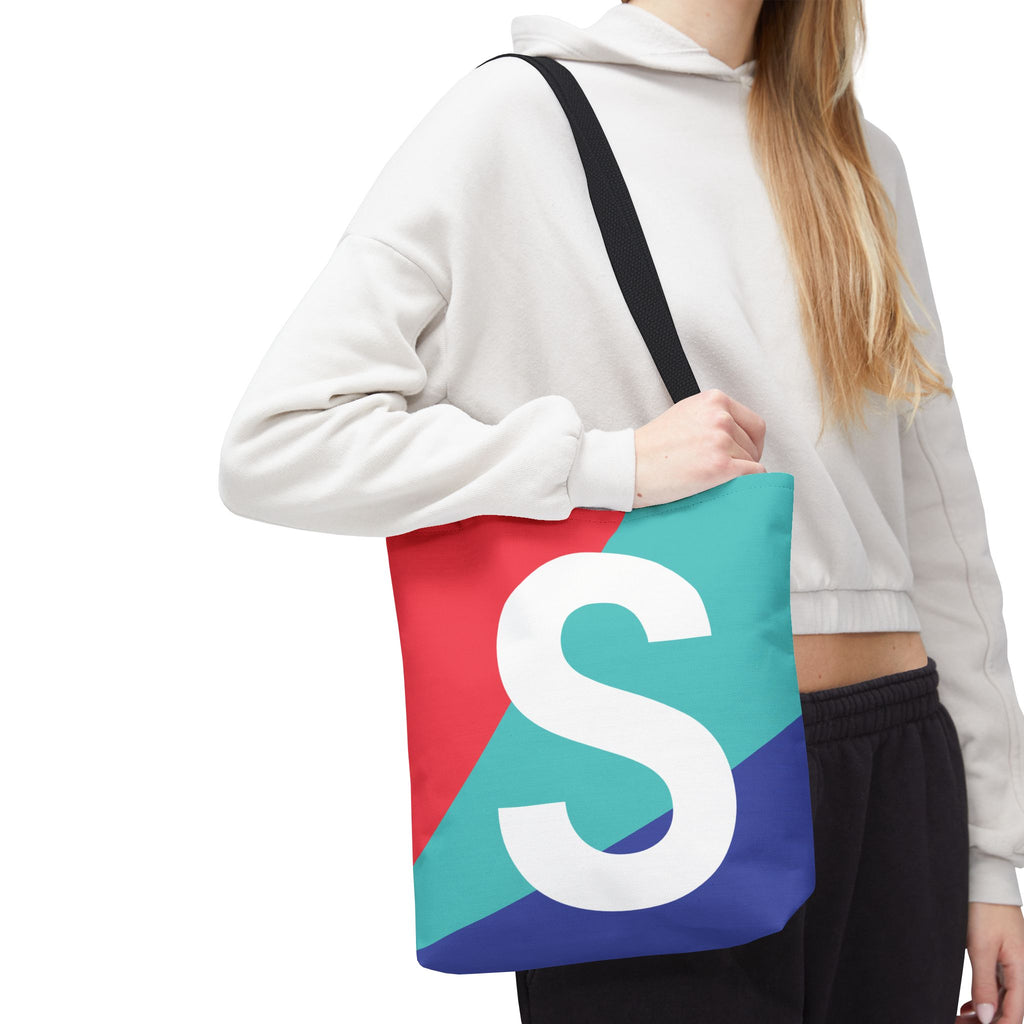 Monogram 'S' Colorblock Tote Bag — Personalized Initial S Shoulder Tote