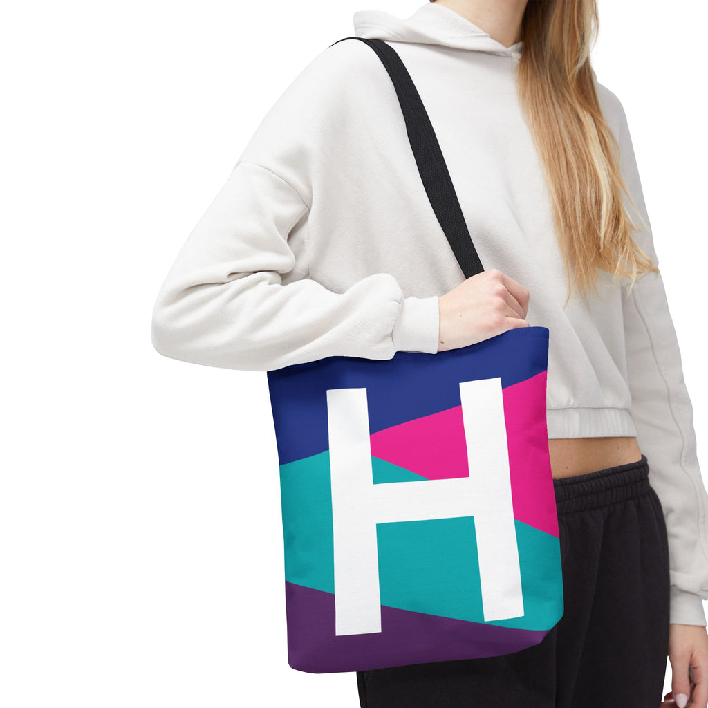 Monogram 'H' Colorblock Tote Bag — Personalized Initial H Shoulder Tote