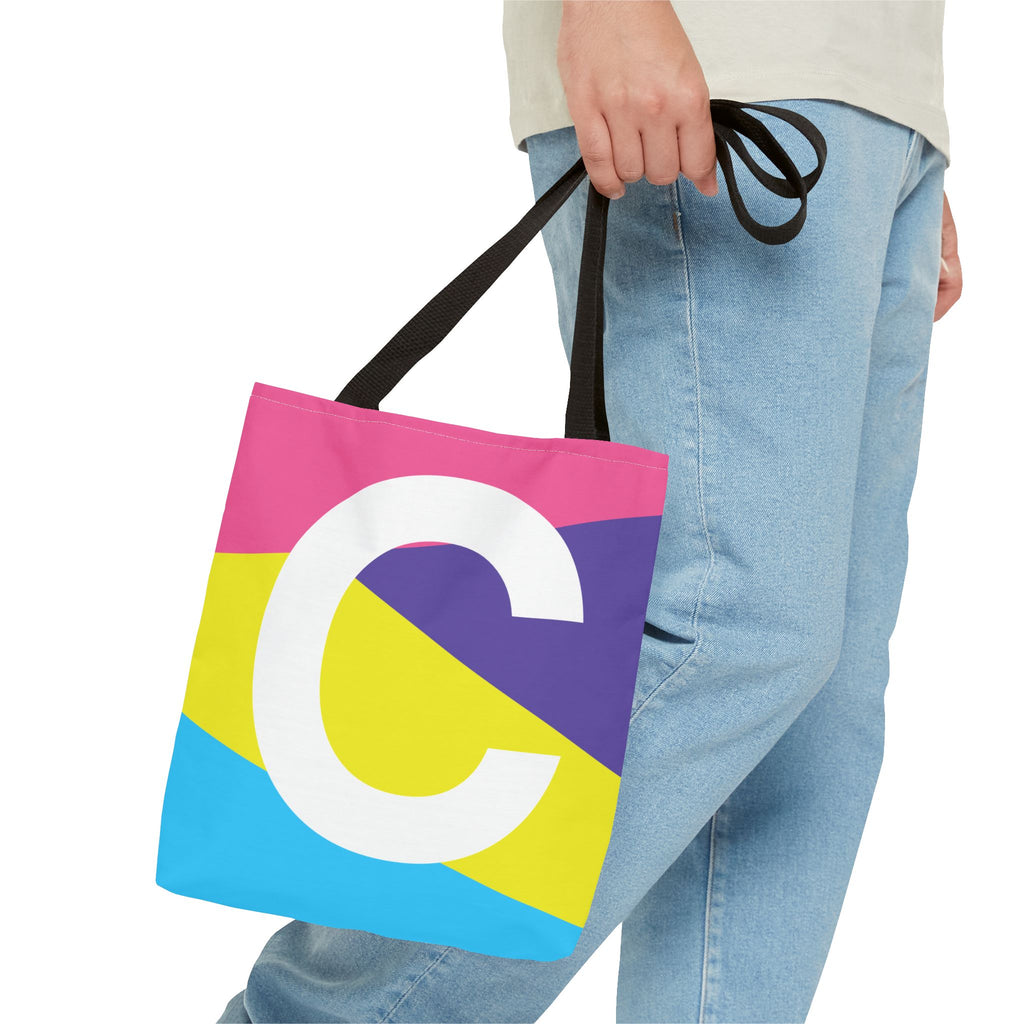 Monogram 'C' Colorblock Tote Bag — Personalized Initial C Shoulder Tote