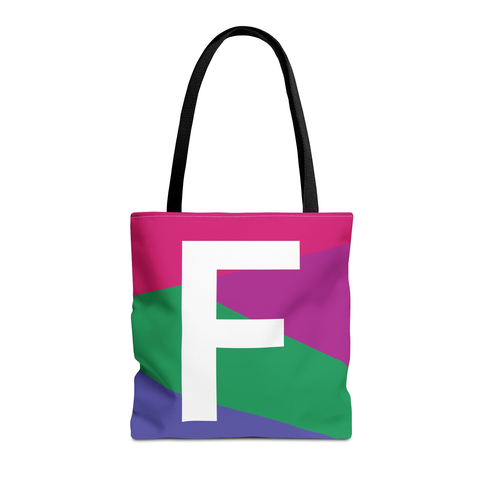 Monogram 'F' Colorblock Tote Bag — Personalized Initial F Shoulder Tote