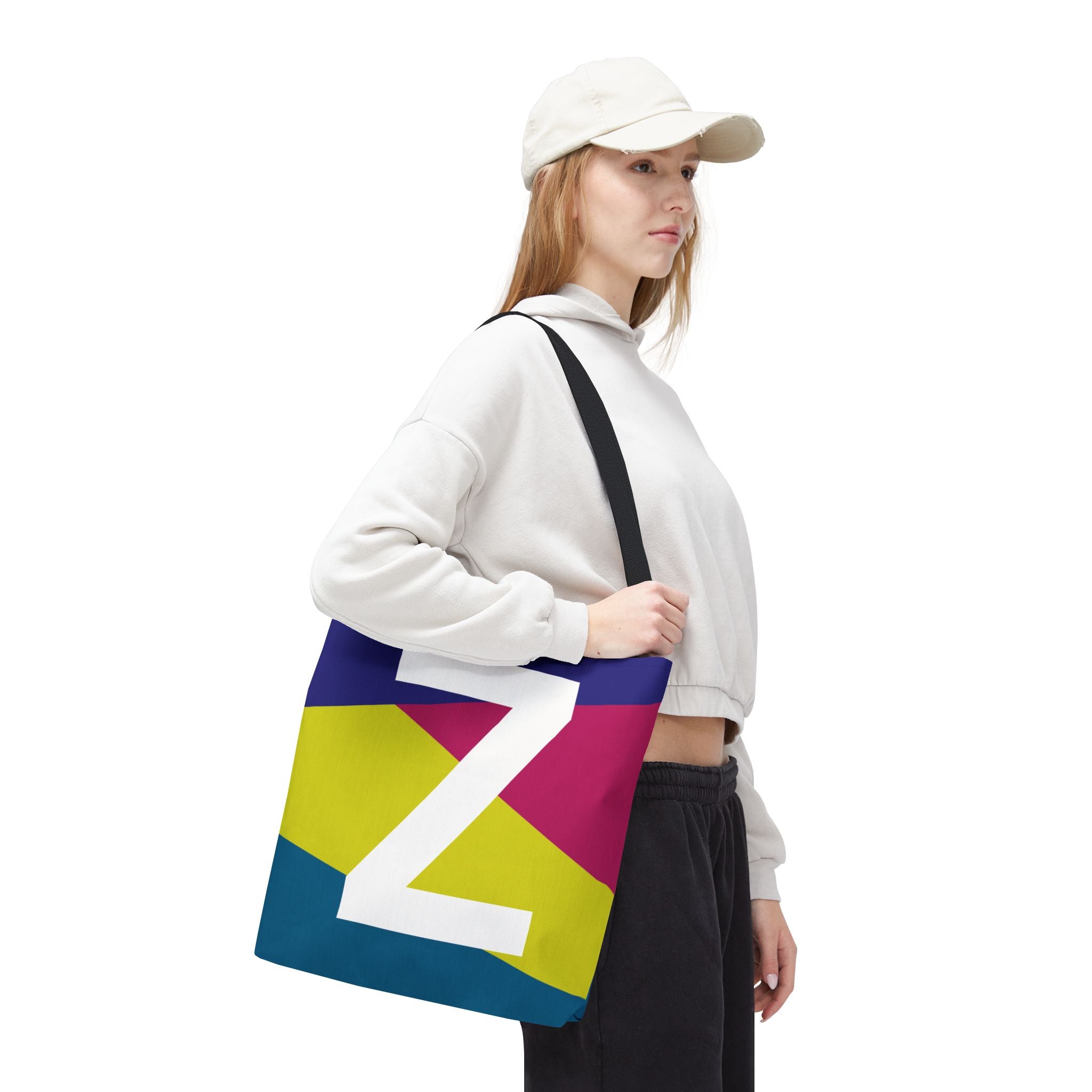 Monogram 'Z' Colorblock Tote Bag — Personalized Initial Z Shoulder Tote