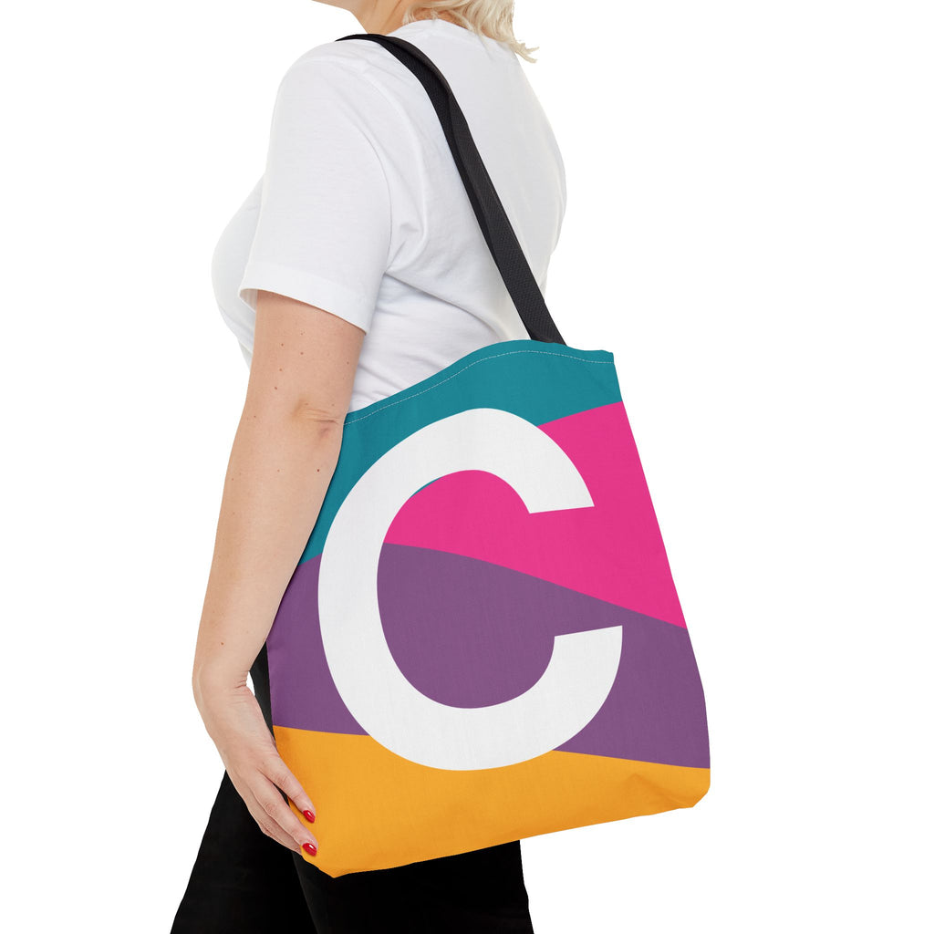 Monogram 'C' Colorblock Tote Bag — Personalized Initial C Shoulder Tote